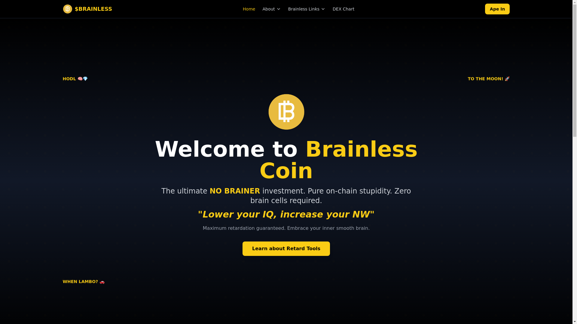 website screenshot of https://thebrainlesscoin.xyz/