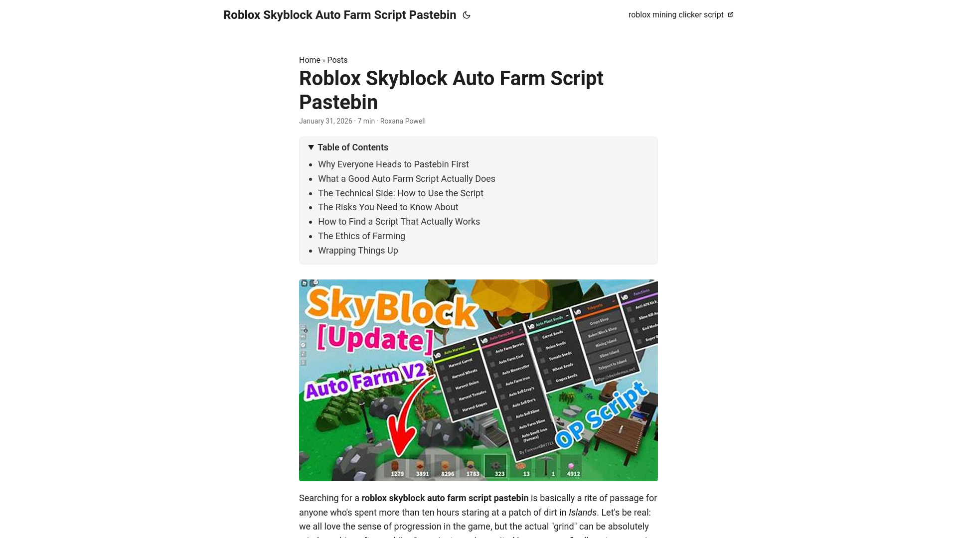 website screenshot of https://robloxskyblockautofarmscriptpastebin.pages.dev/