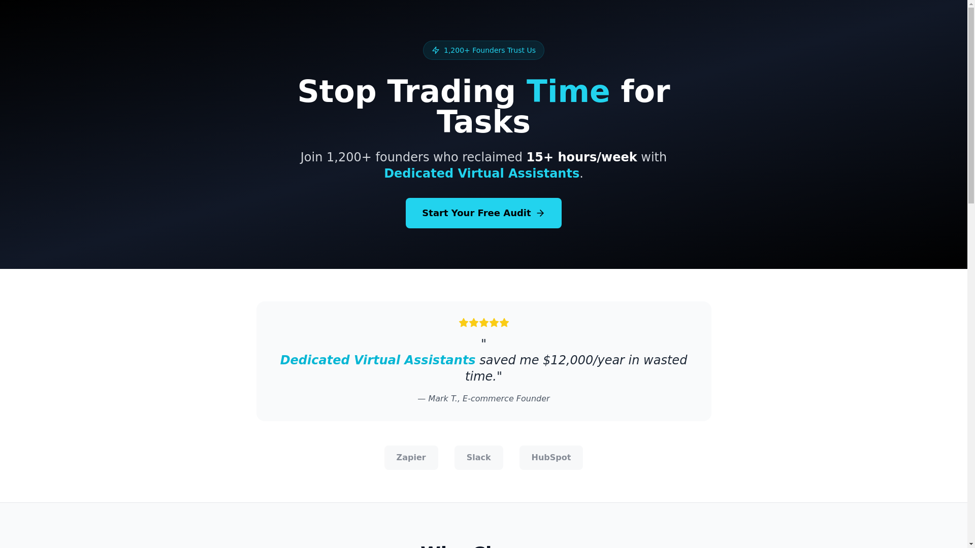 website screenshot of https://hirededicatedvirtualassistant.com/