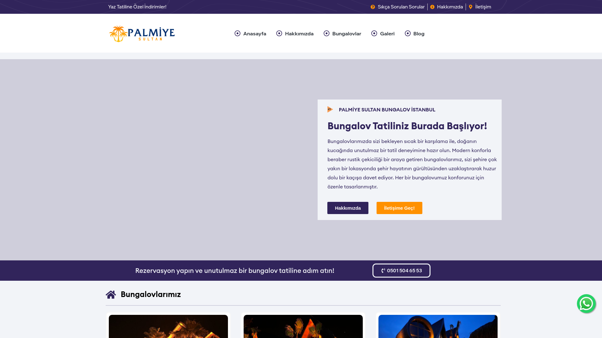 website screenshot of https://palmiyesultanbungalov.org/