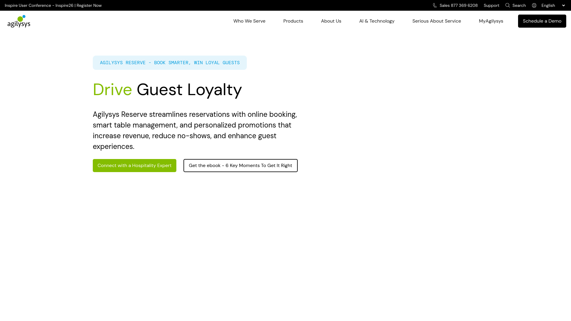 website screenshot of https://www.agilysys.com/en/products/reserve/
