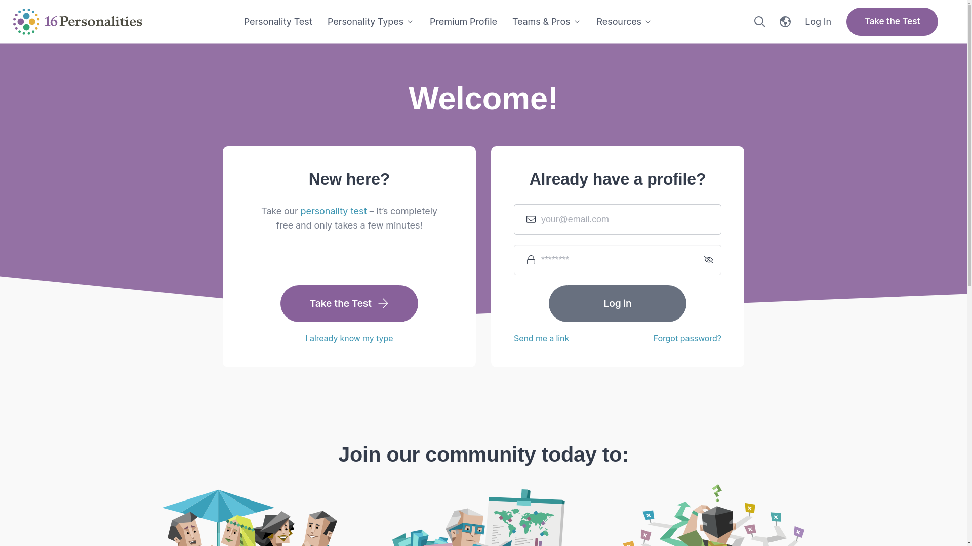 website screenshot of https://www.16personalities.com/profile