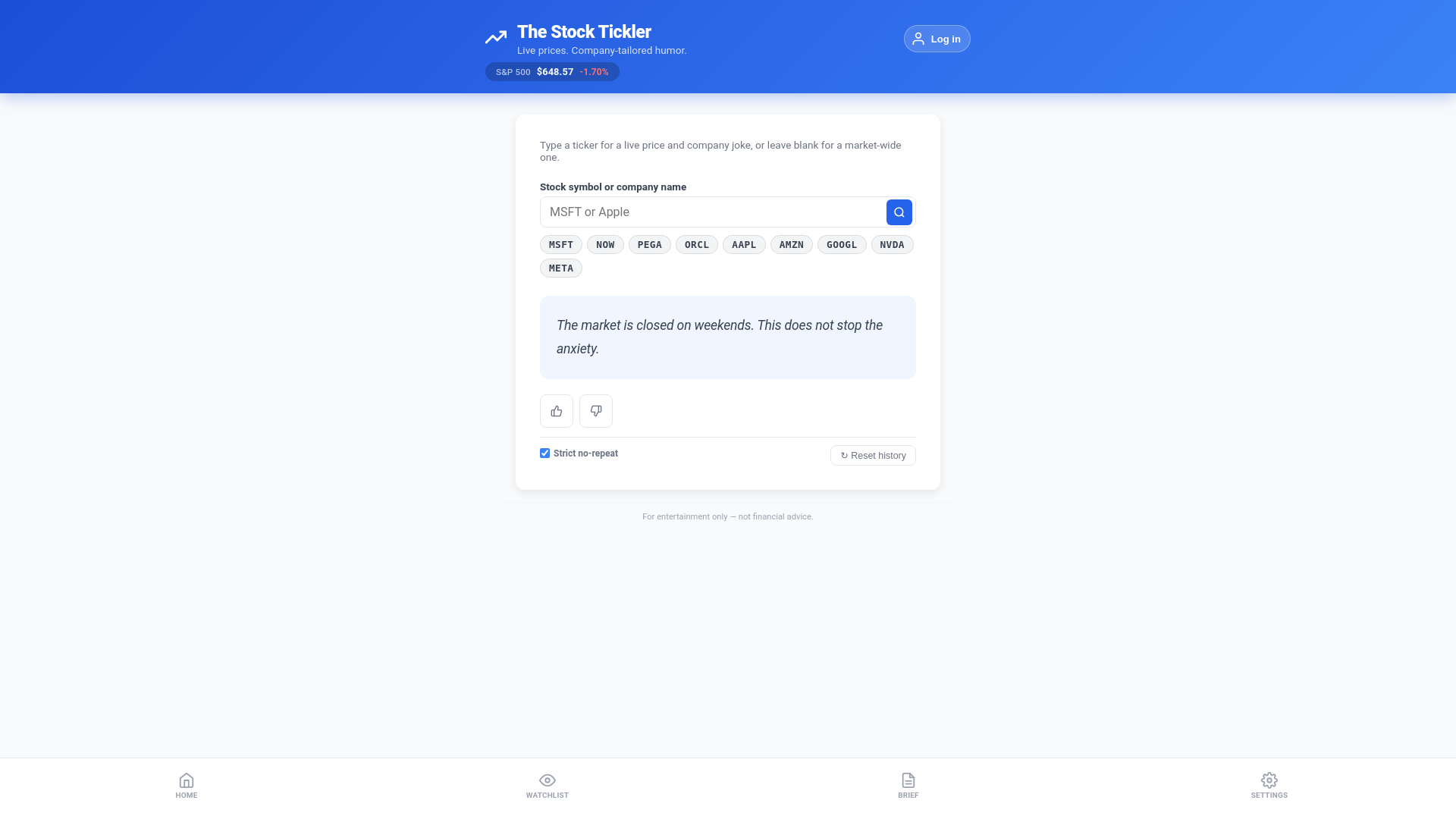 website screenshot of https://stocktickler.app/