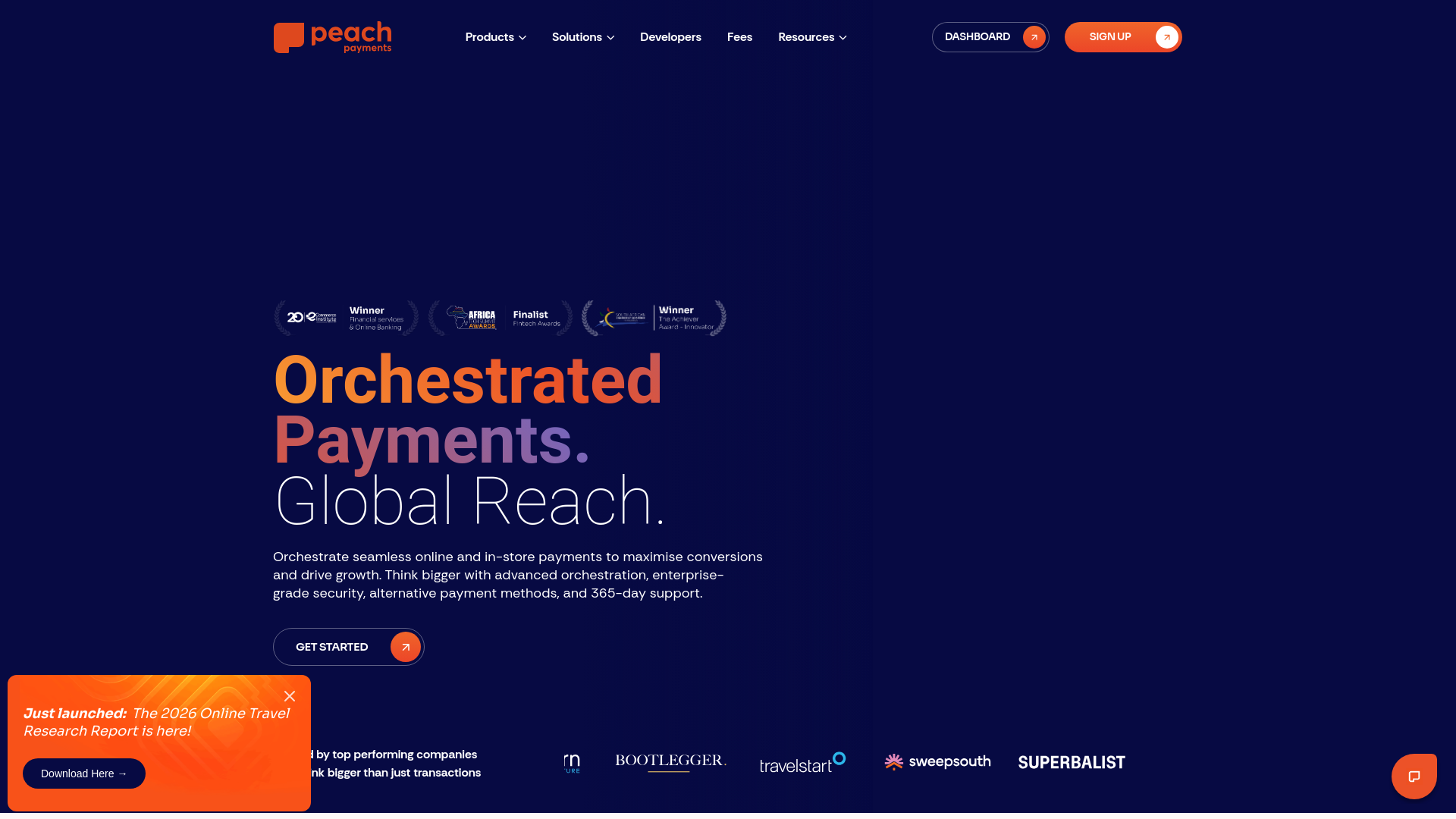 website screenshot of https://www.peachpayments.com