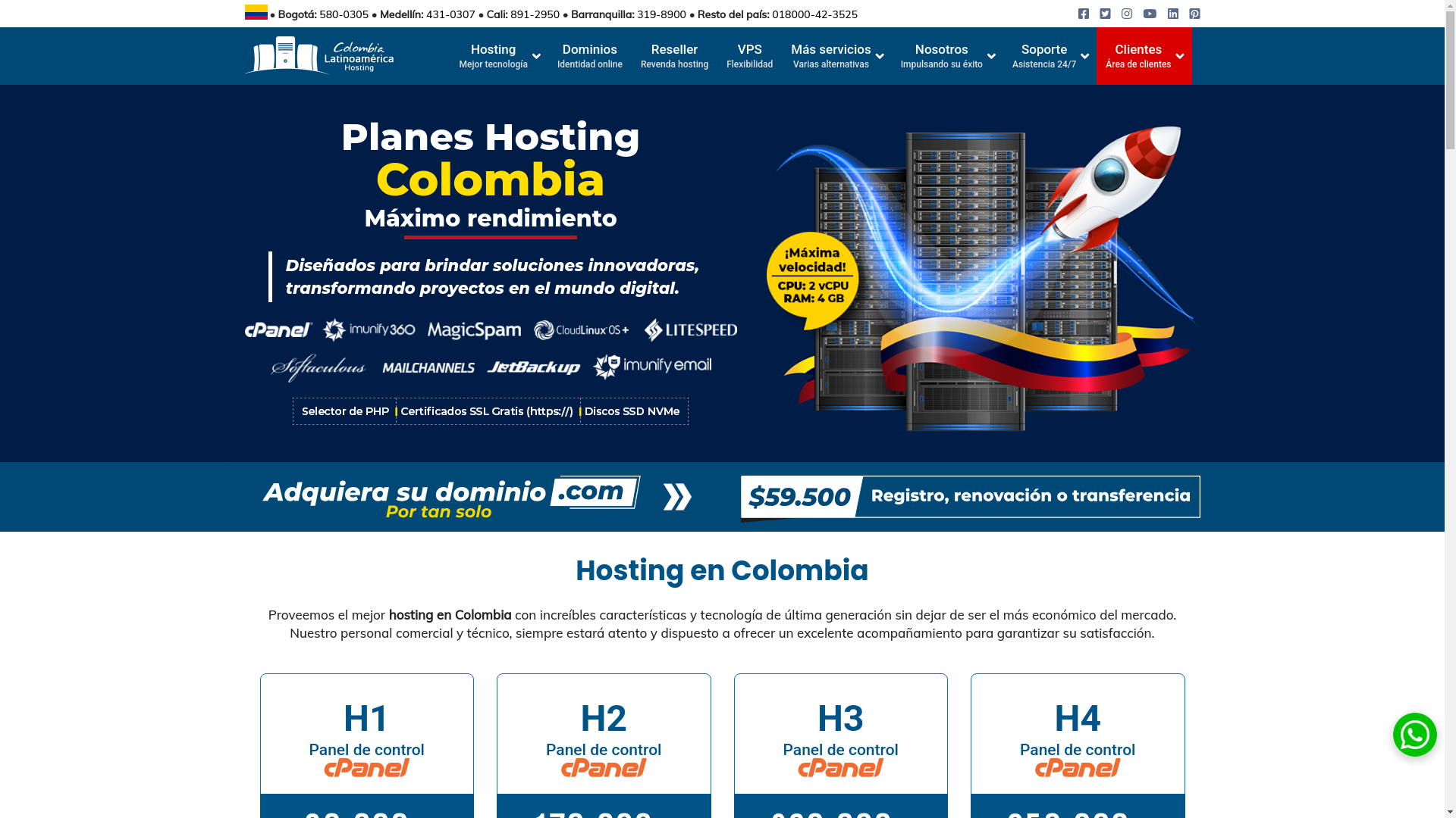 website screenshot of https://www.latinoamericahosting.com.co/