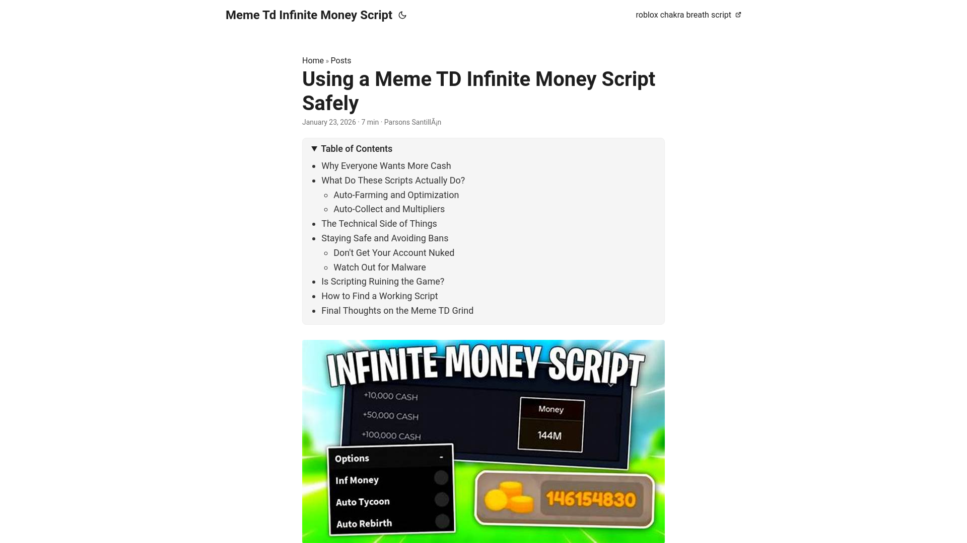 website screenshot of https://meme-td-infinite-money-script.pages.dev/