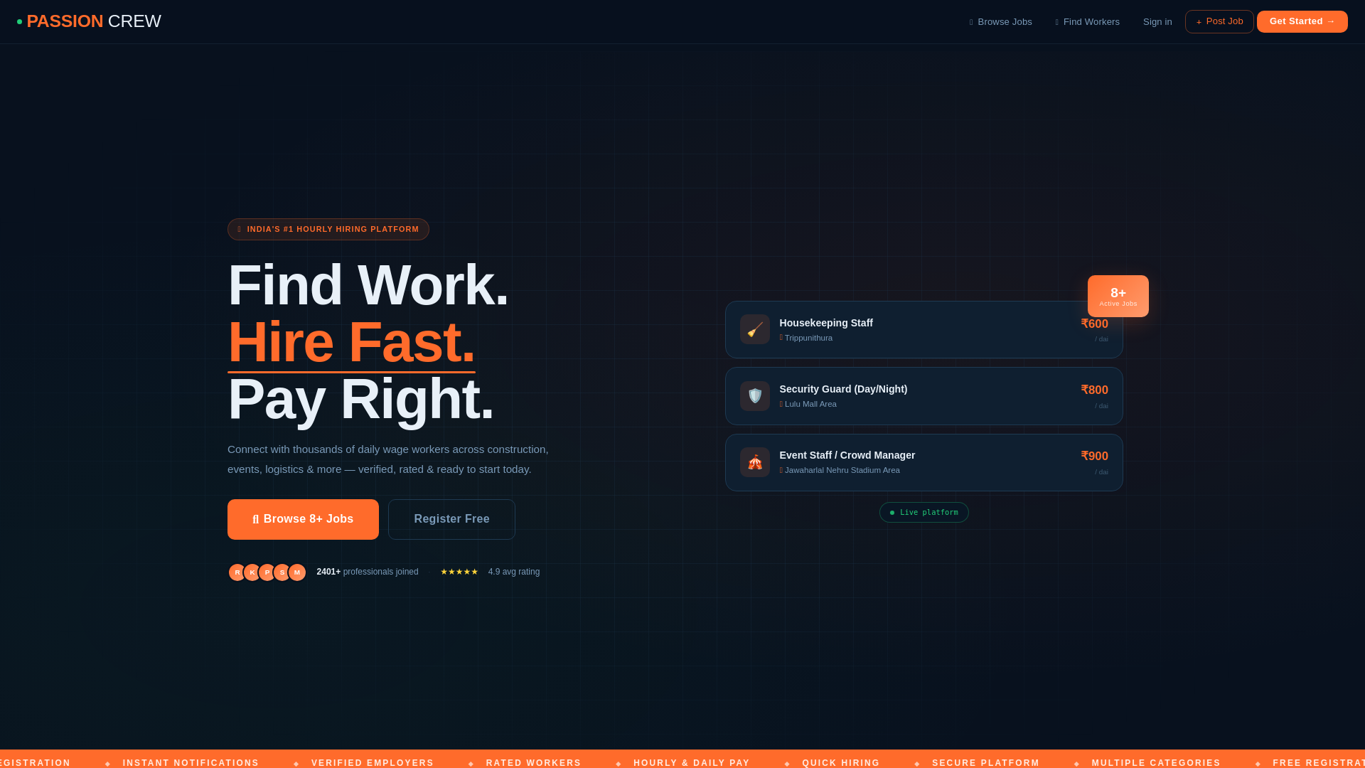 website screenshot of https://passioncrew.in/
