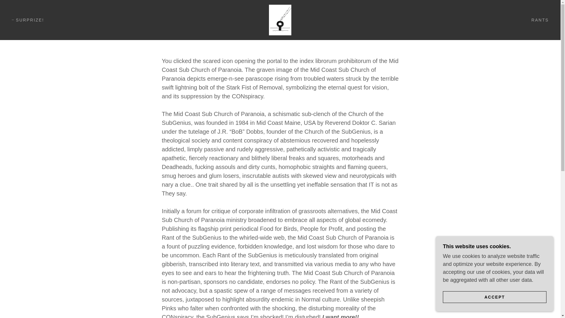 website screenshot of https://midcoastsubchurchofparanoia.org/