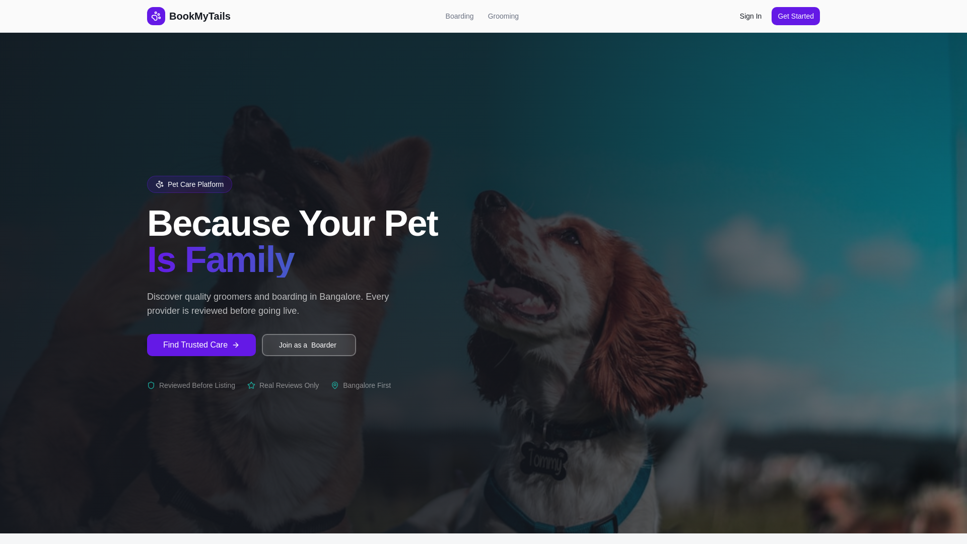 website screenshot of https://bookmytails.com/