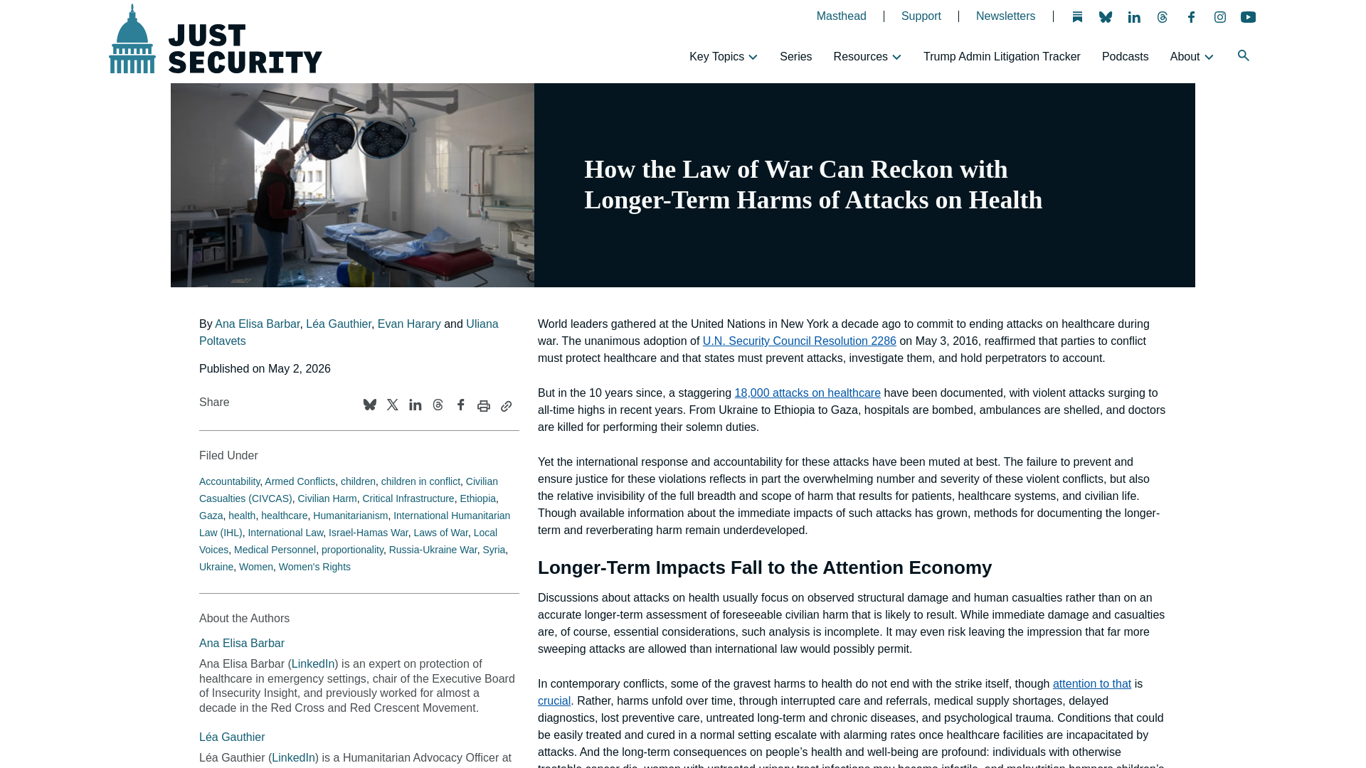 website screenshot of https://www.justsecurity.org/137470/law-of-war-attacks-healthcare/