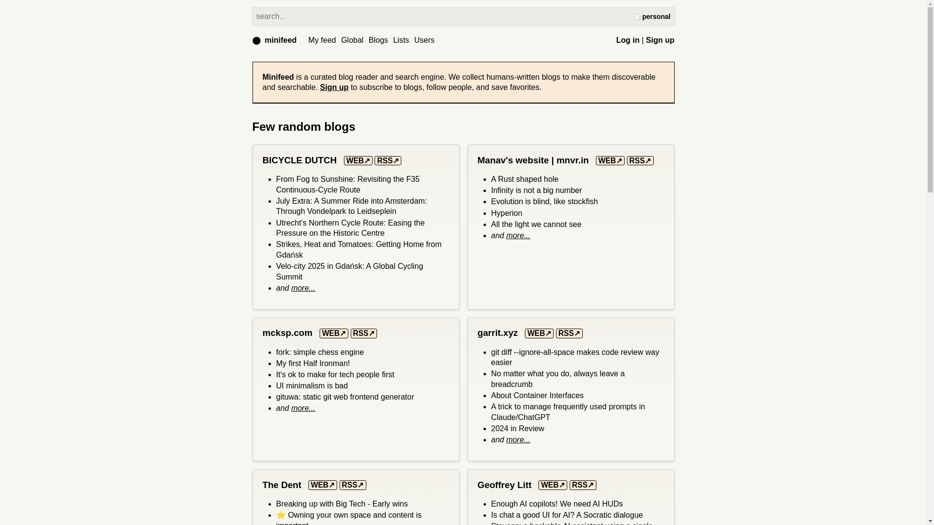 website screenshot of https://minifeed.net/