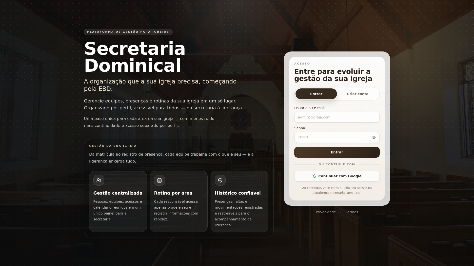 website screenshot of https://secretariadominical.com.br/