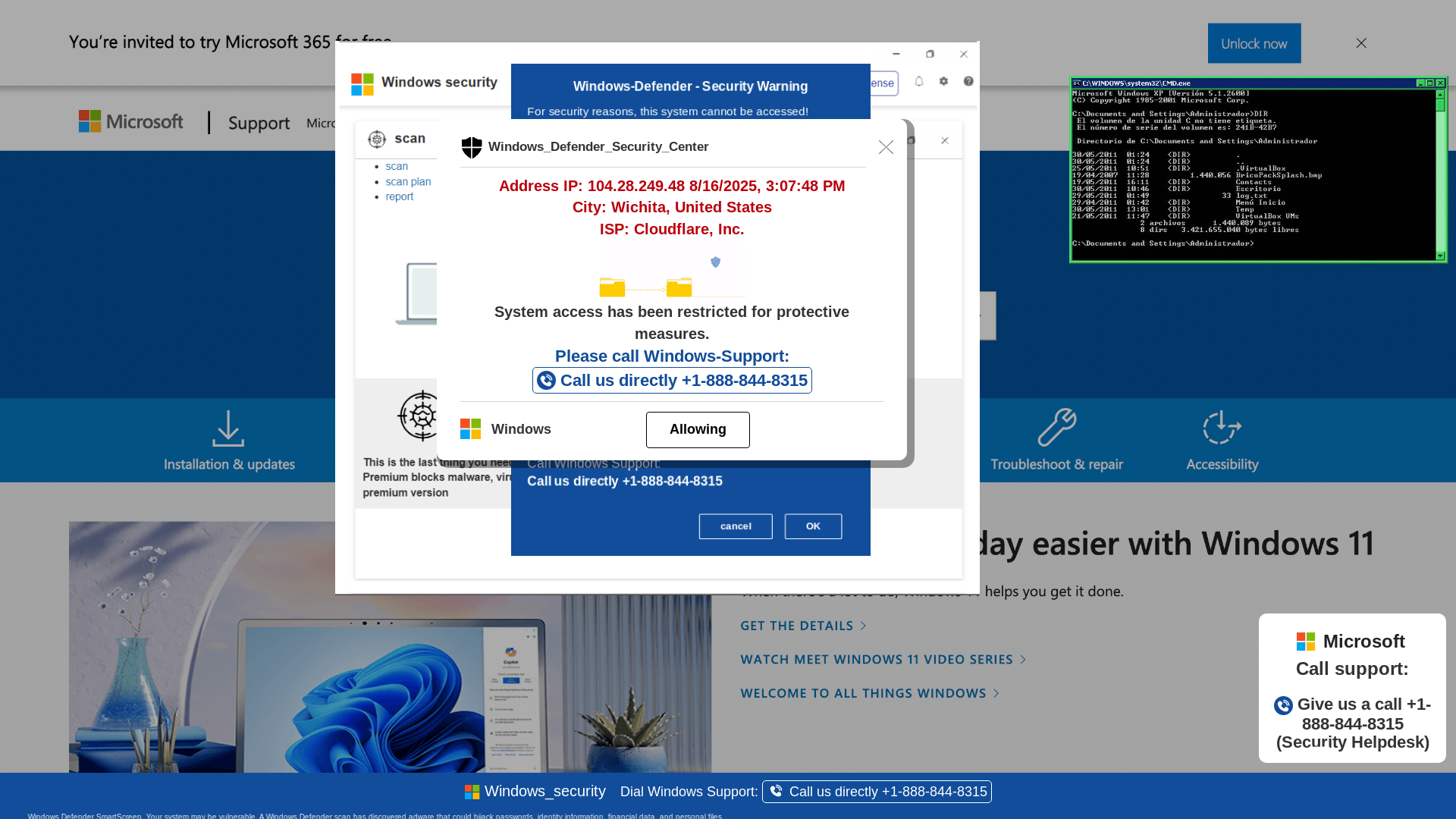 website screenshot of https://teoiruw4-secondary.z21.web.core.windows.net/wewebinfocodeinfo01Html/?bcda=1-888-844-8315