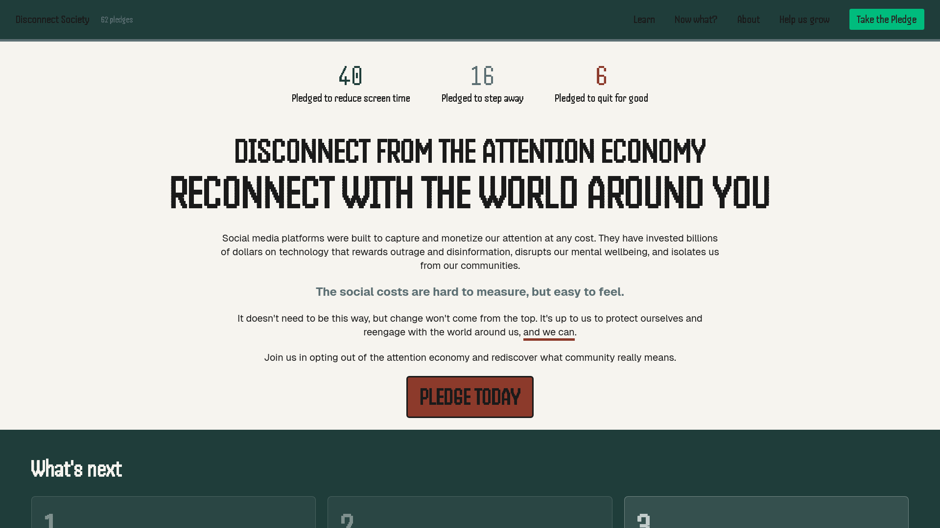 website screenshot of https://disconnectsociety.org/