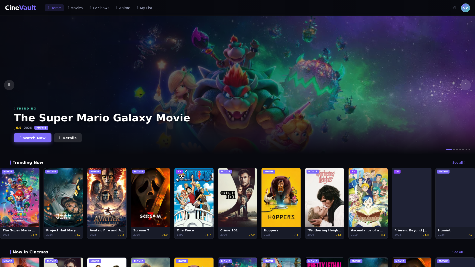website screenshot of https://cinevault-581.pages.dev/