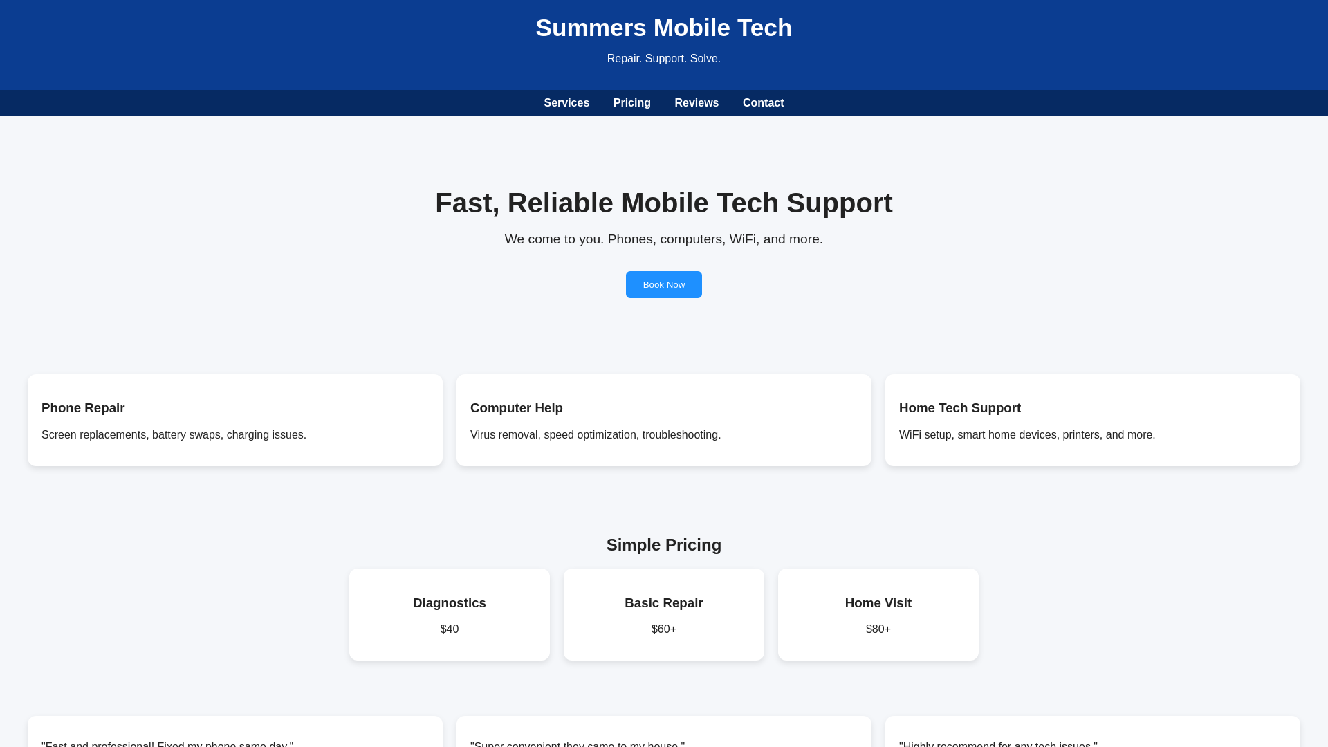 website screenshot of https://summersmobiletech.com/