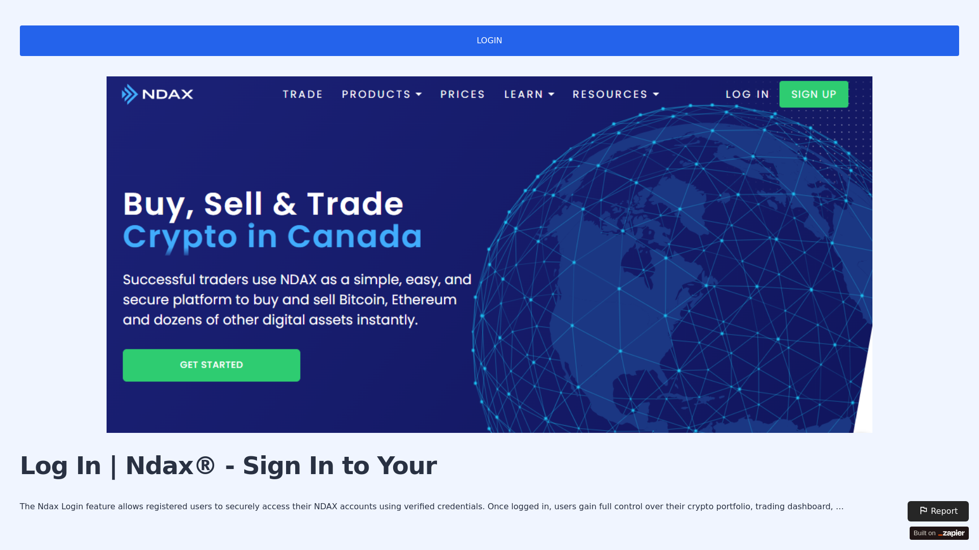 website screenshot of https://ndx-io.zapier.app