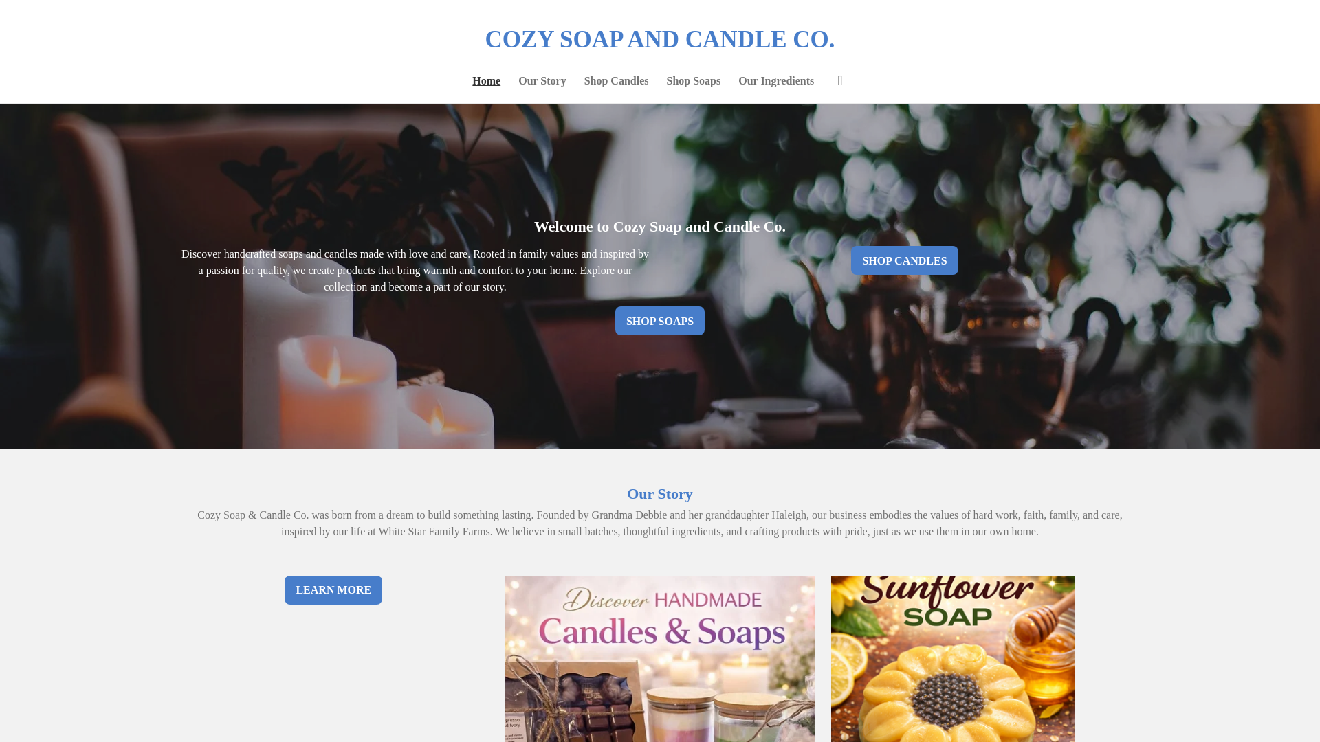 website screenshot of https://cozysoapandcandleco.com/