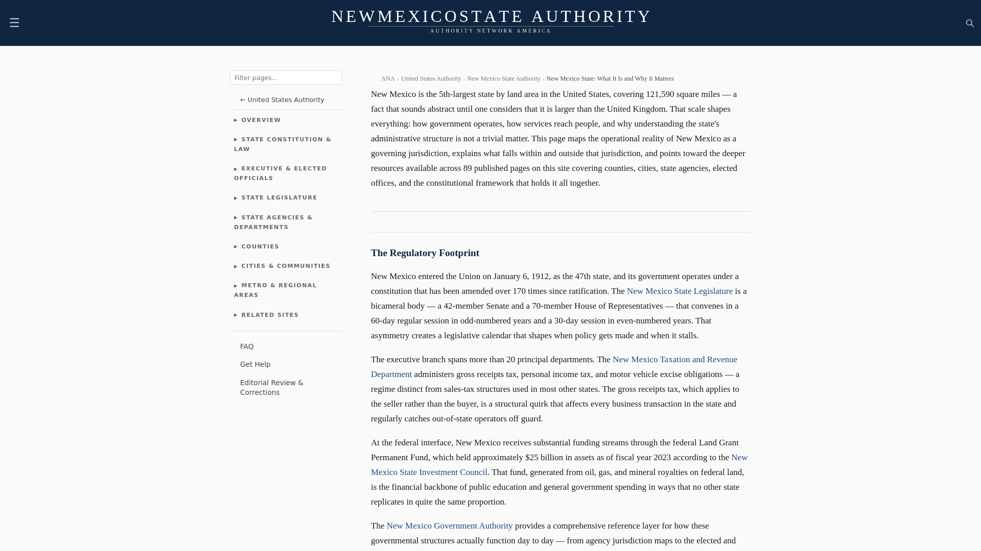 website screenshot of https://newmexicostateauthority.com/