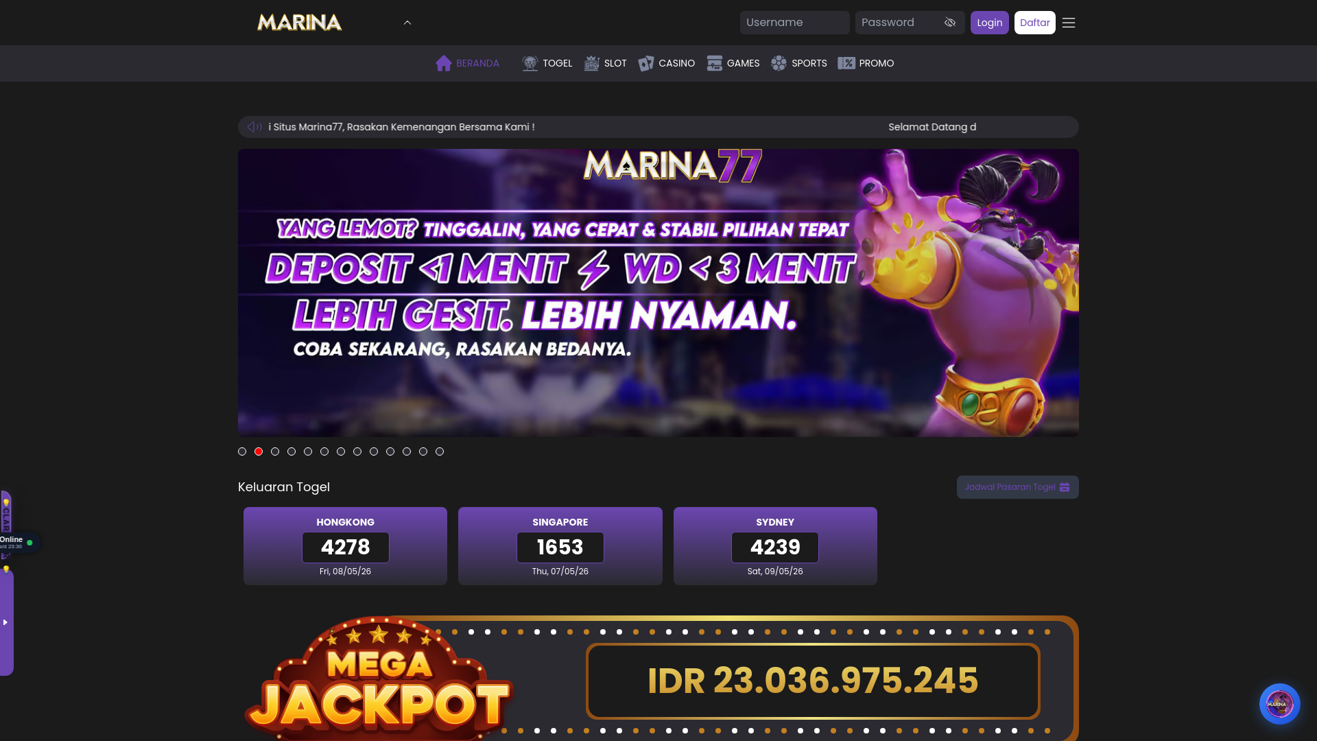 website screenshot of https://marina77futo.com/