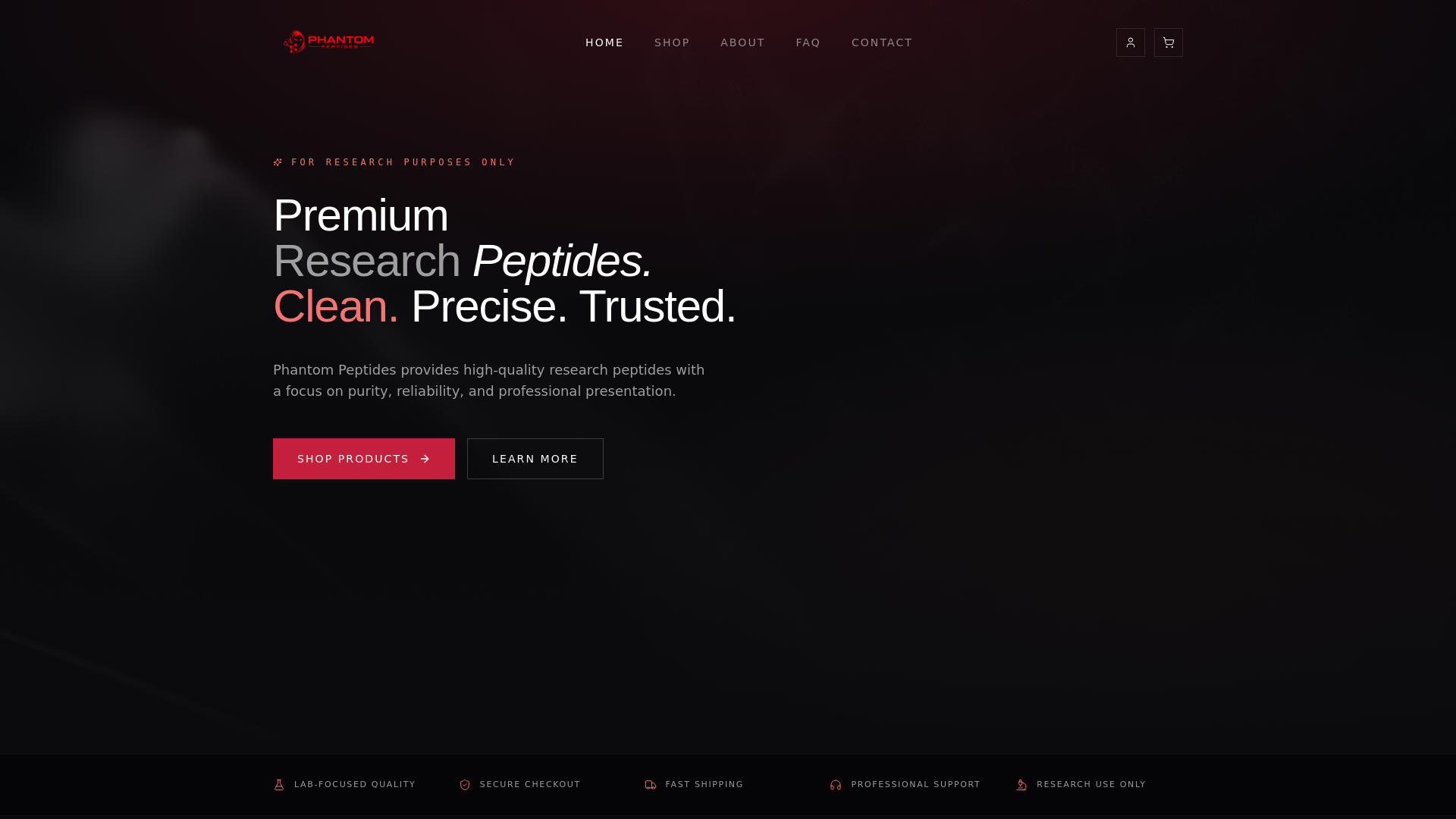 website screenshot of https://phantompeptides.ca/