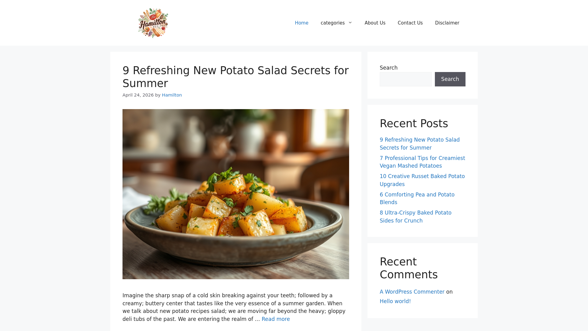 website screenshot of https://hamiltonrecipes.com