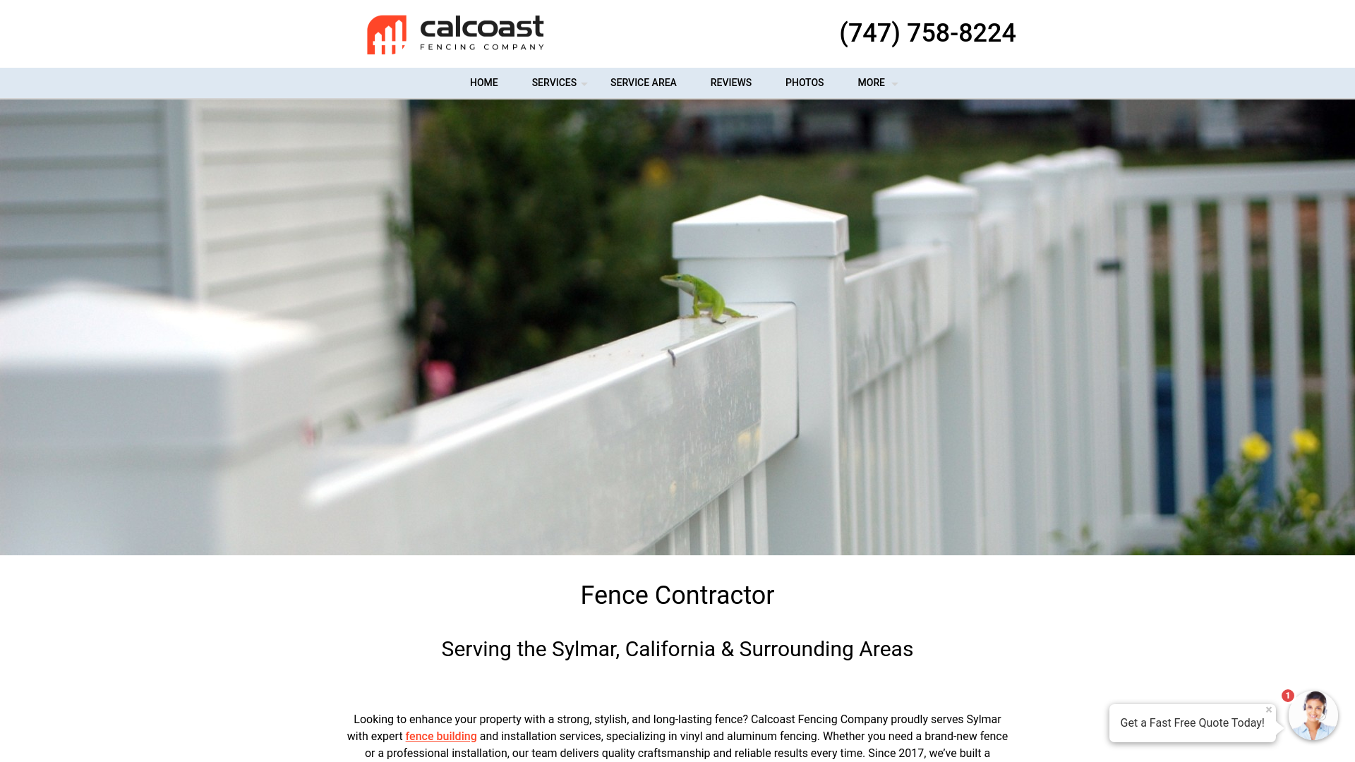website screenshot of https://calcoastfence.com/