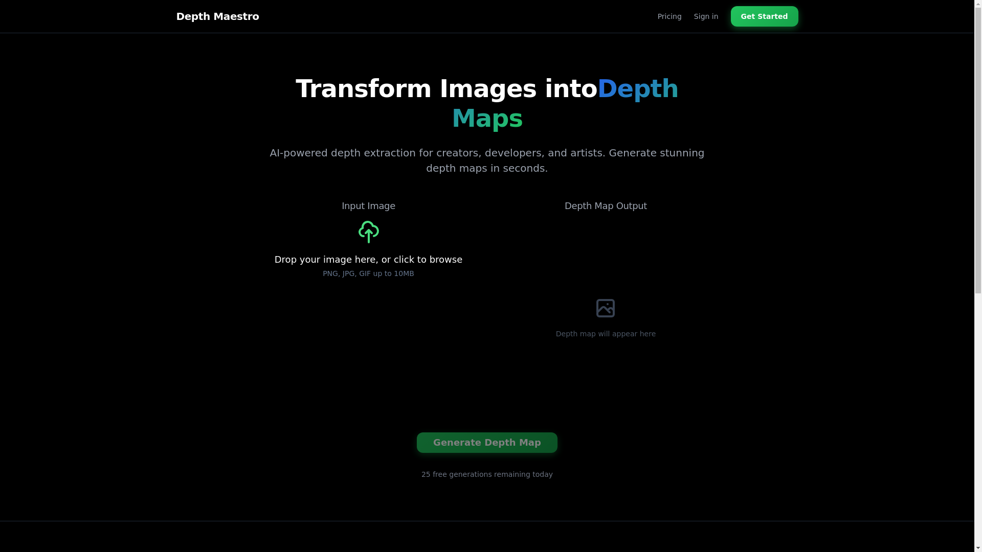 website screenshot of https://depthmaestro-react.pages.dev/