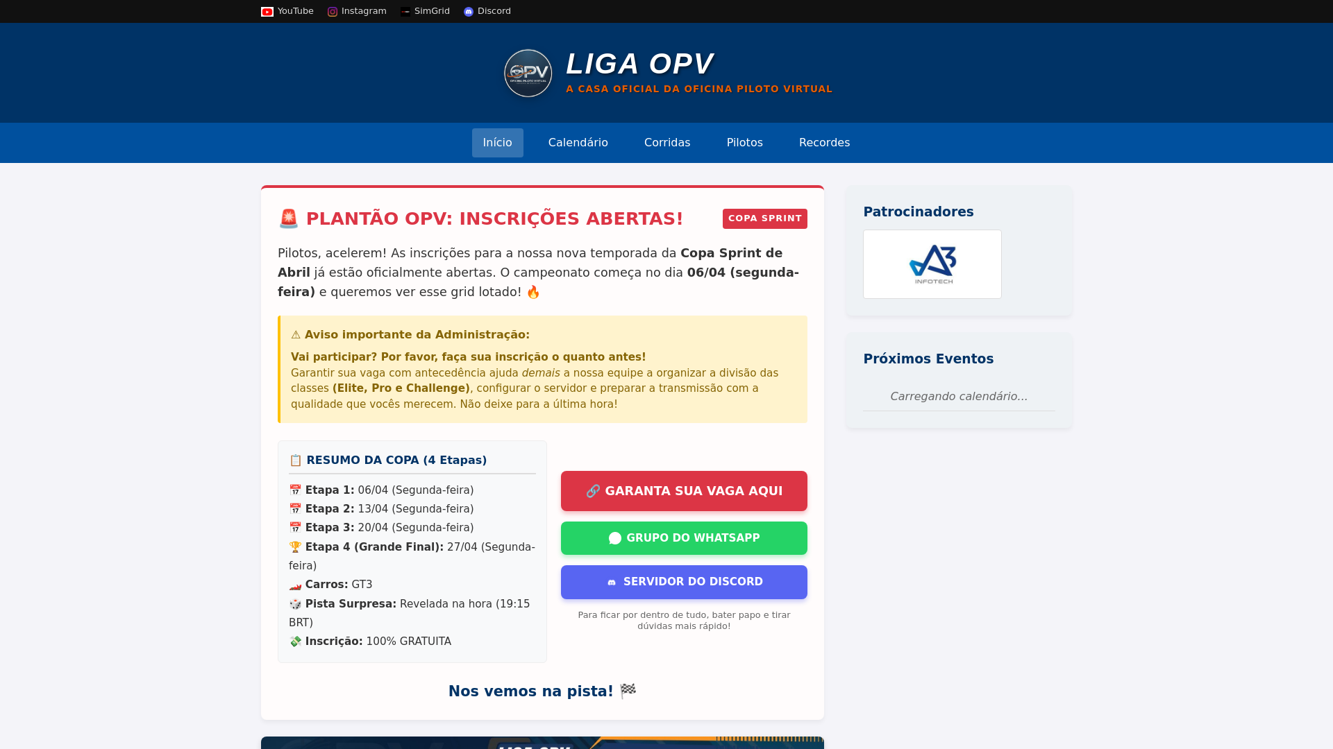 website screenshot of https://ligaopv.com.br/