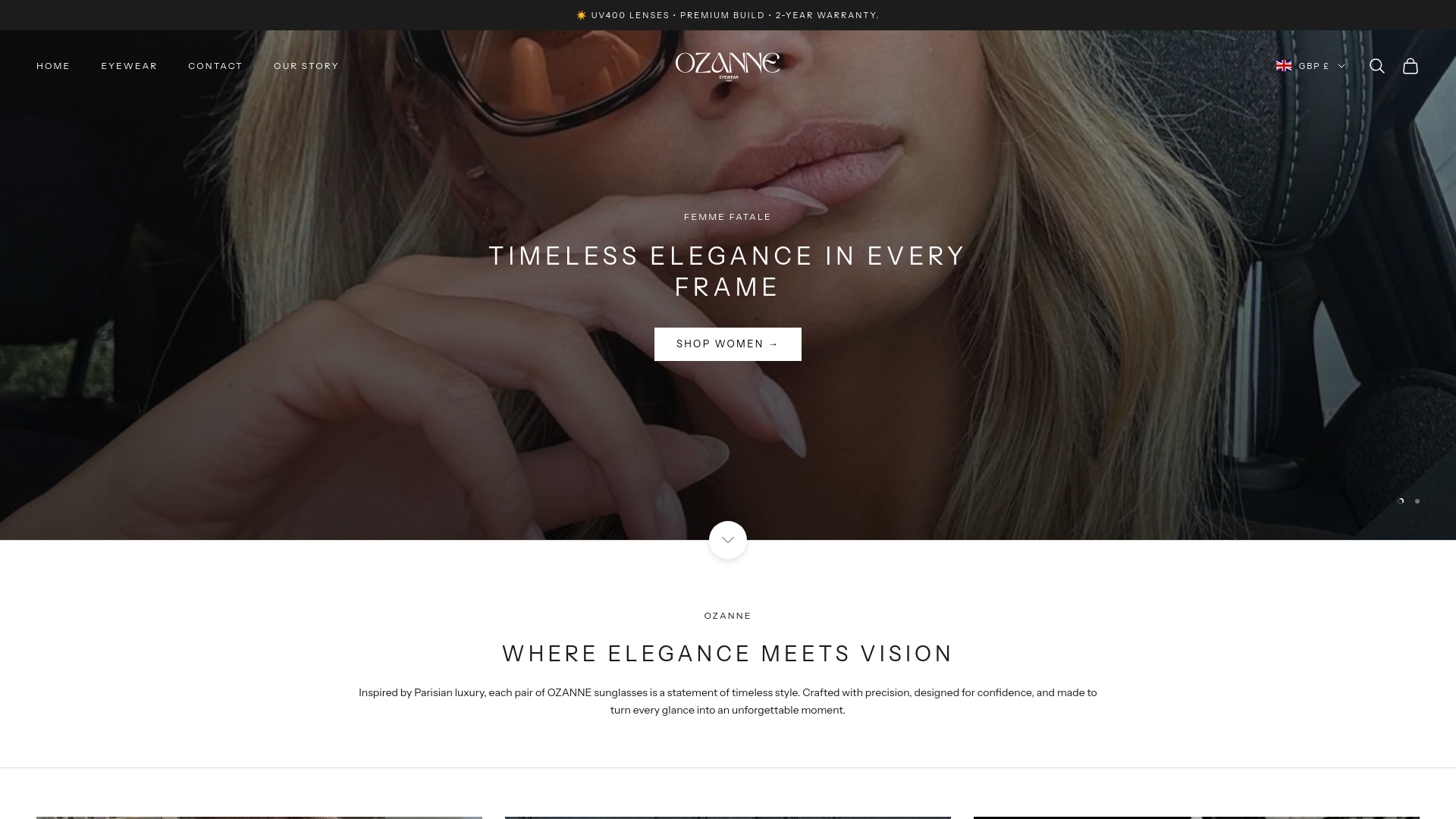 website screenshot of https://ozannefashion.store/