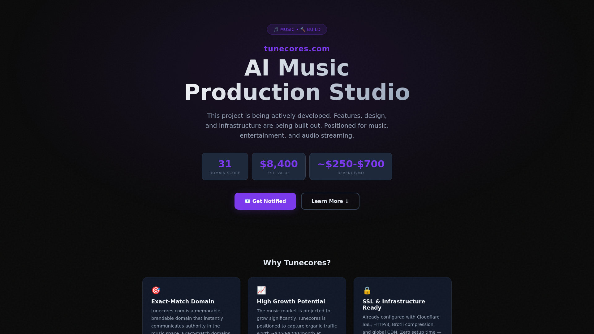 website screenshot of https://tunecores.com/
