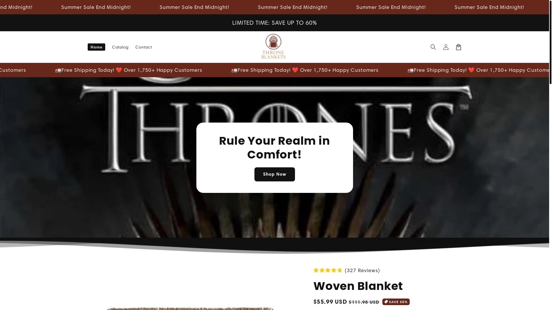 website screenshot of https://shopthroneblankets.com/