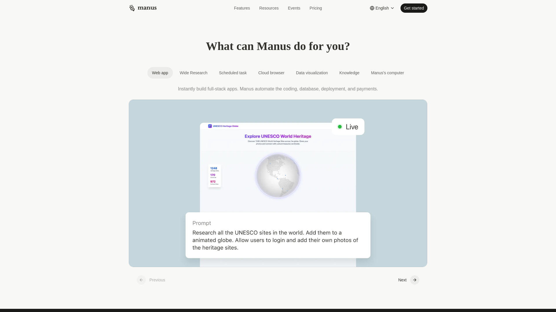 website screenshot of https://manus.space
