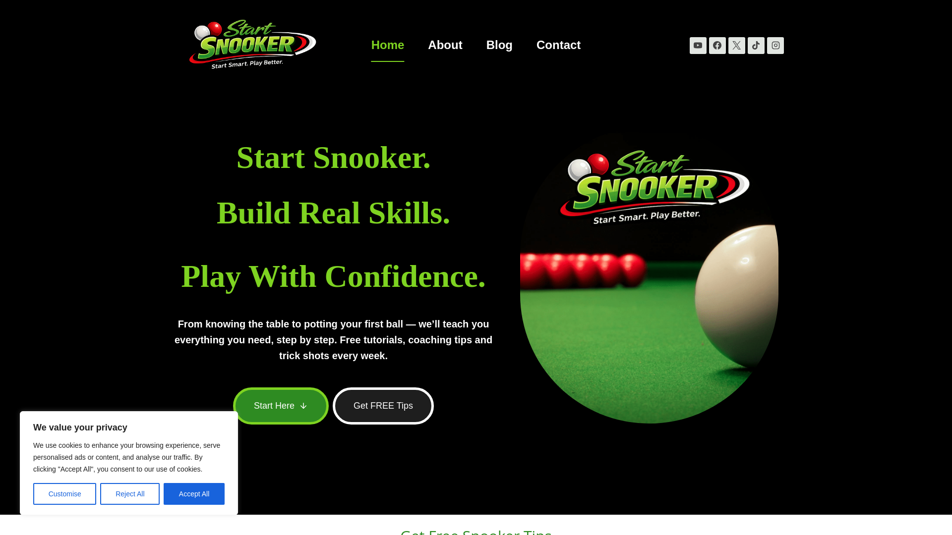 website screenshot of https://startsnooker.com/