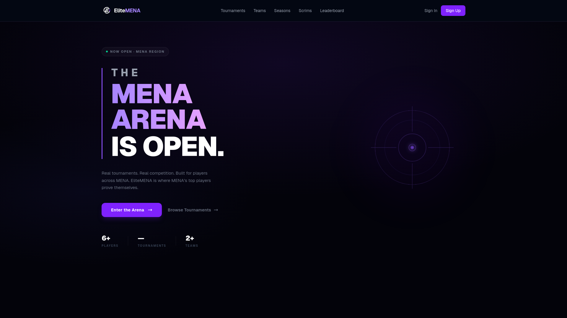 website screenshot of https://elitemena.gg/