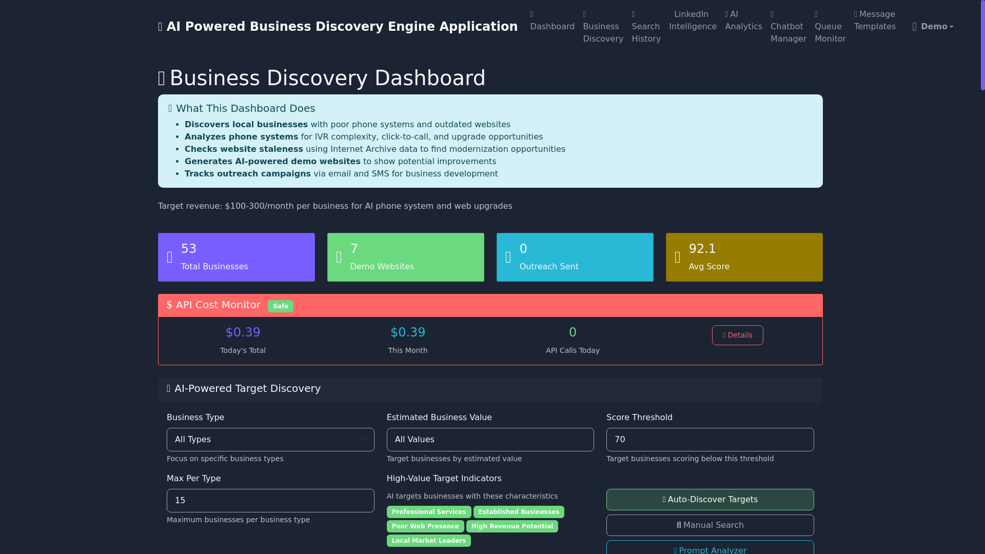 website screenshot of https://businessdiscoveryengine.com/