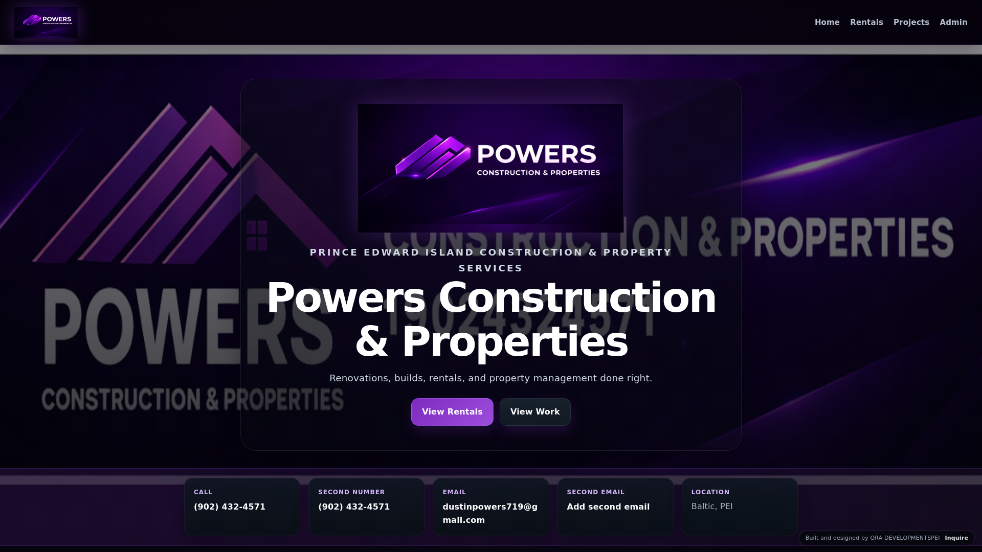 website screenshot of https://powersconstructionpei.ca/