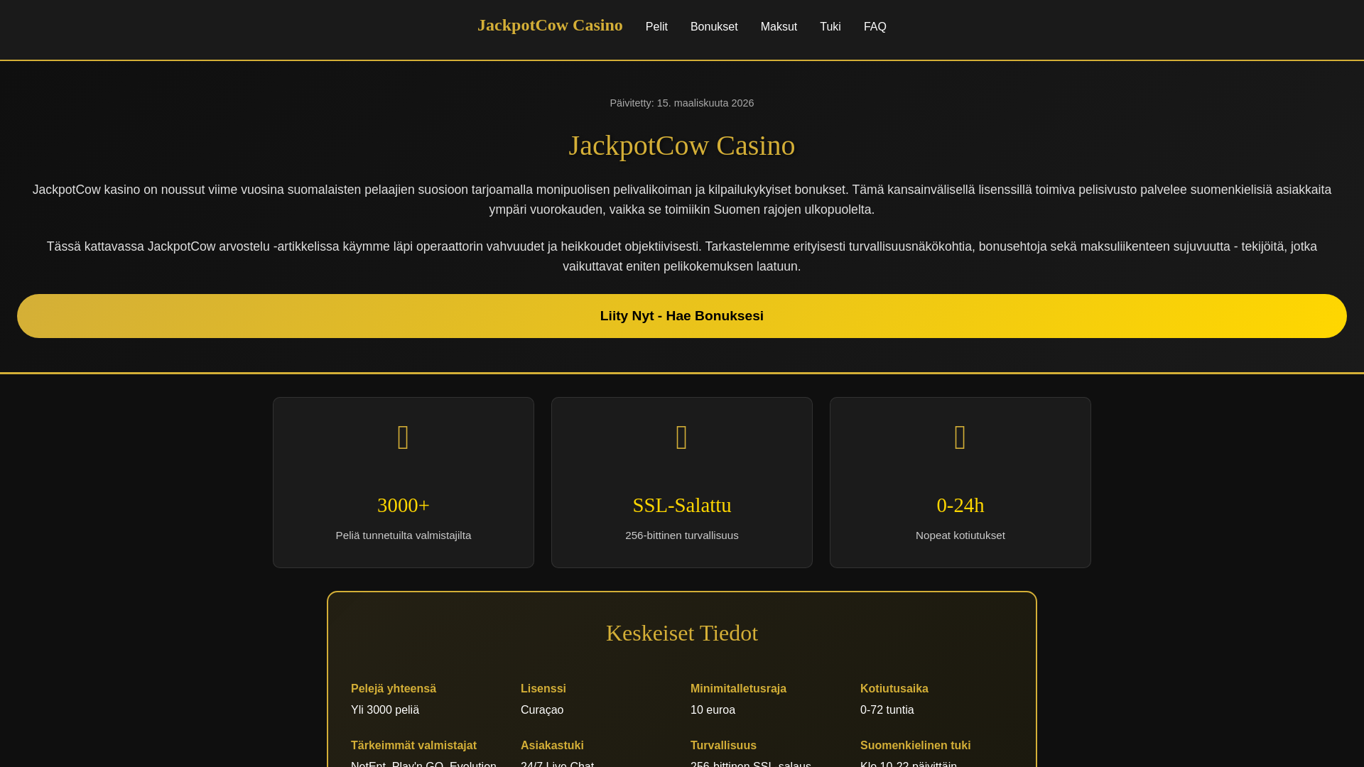 website screenshot of https://jackpotcow-casino.fi/