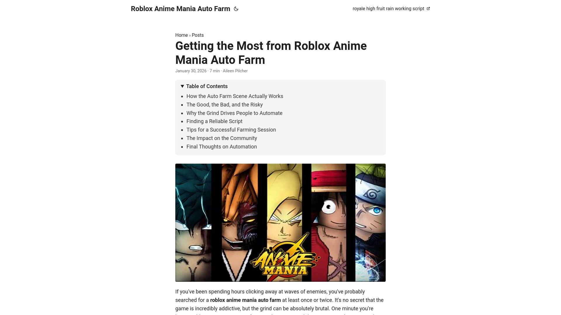 website screenshot of https://roblox-anime-mania-auto-farm.pages.dev/