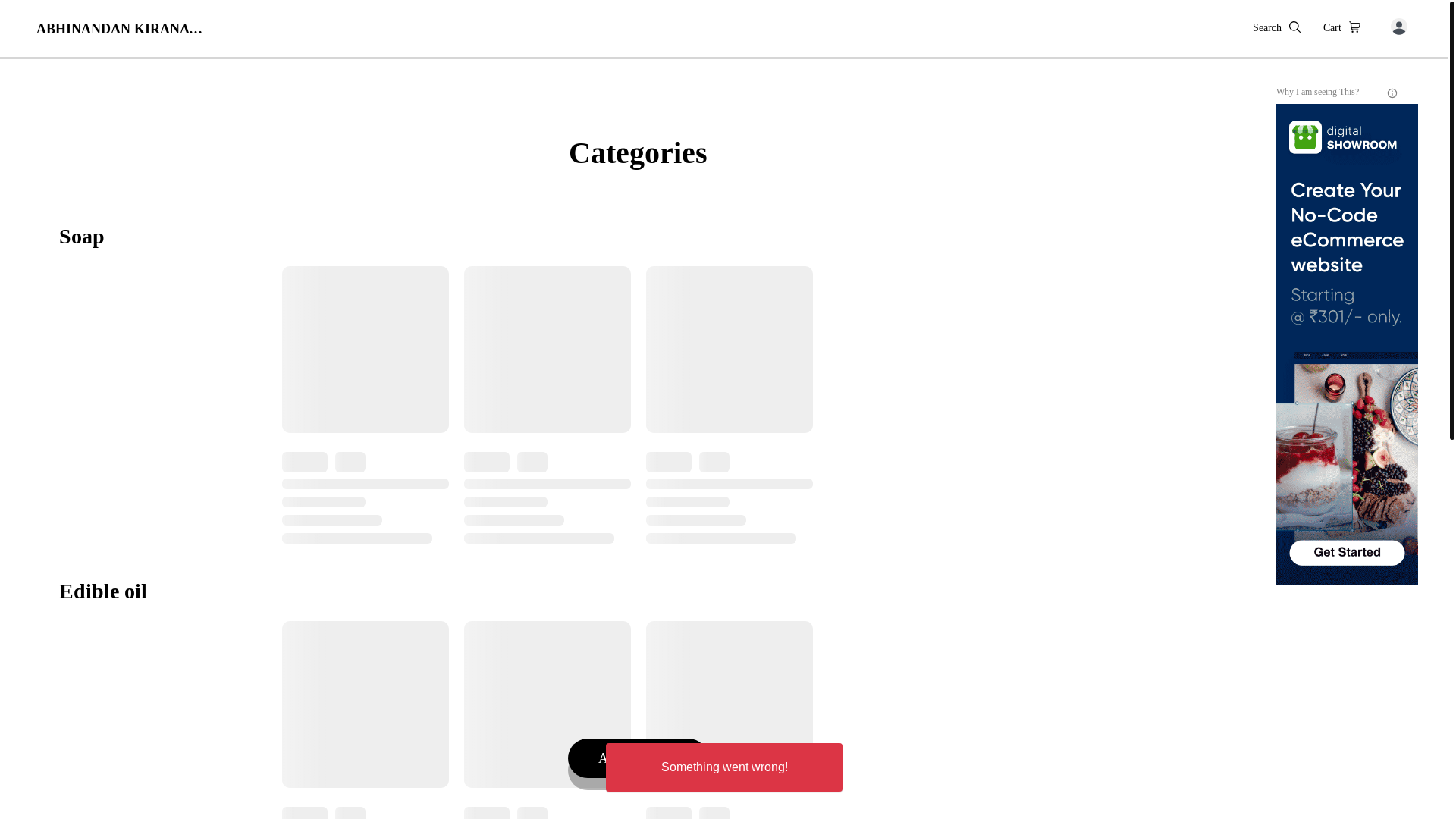 website screenshot of https://abhinandankiranastore.co.in/