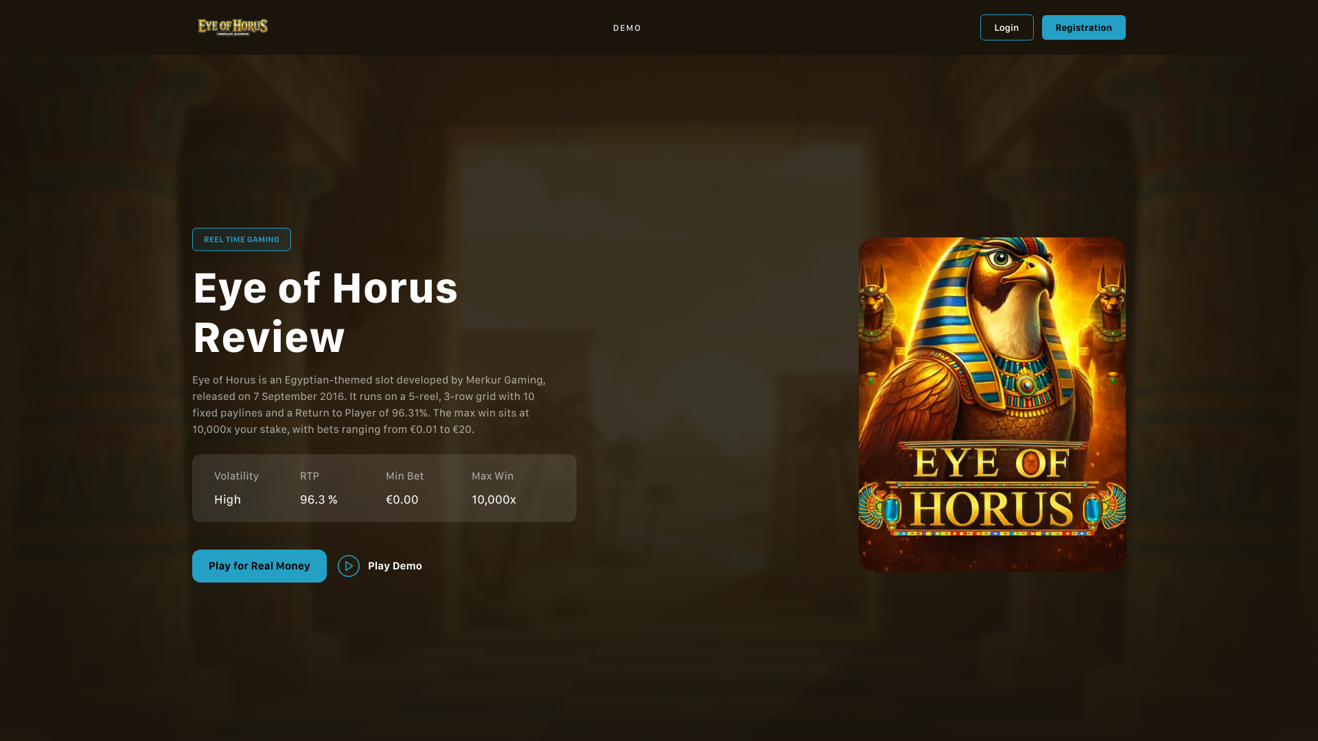 website screenshot of https://eyeofhorus-slot.ie/