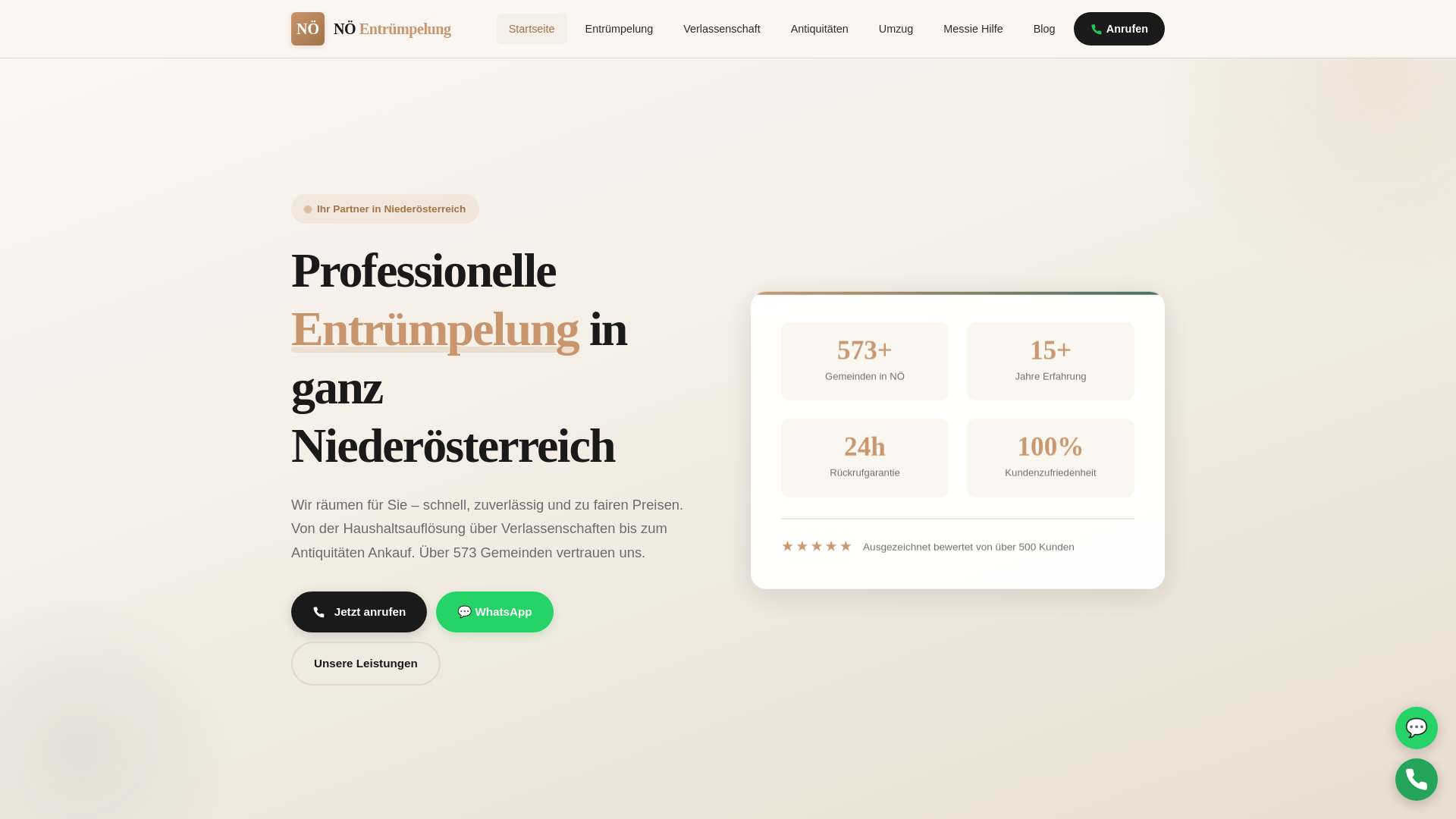 website screenshot of https://noe-entruempelung.at