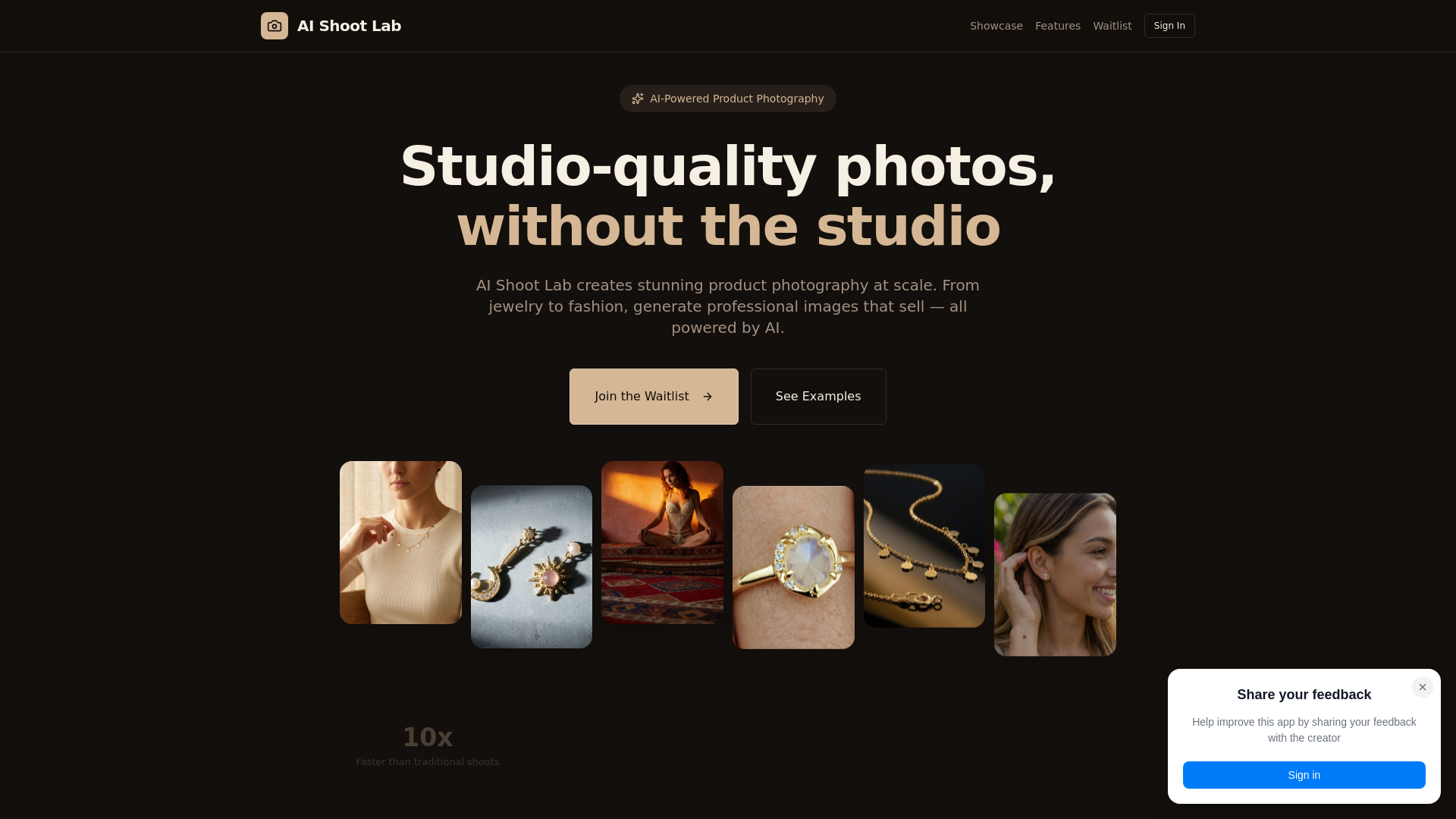 website screenshot of https://aishootlab.com/