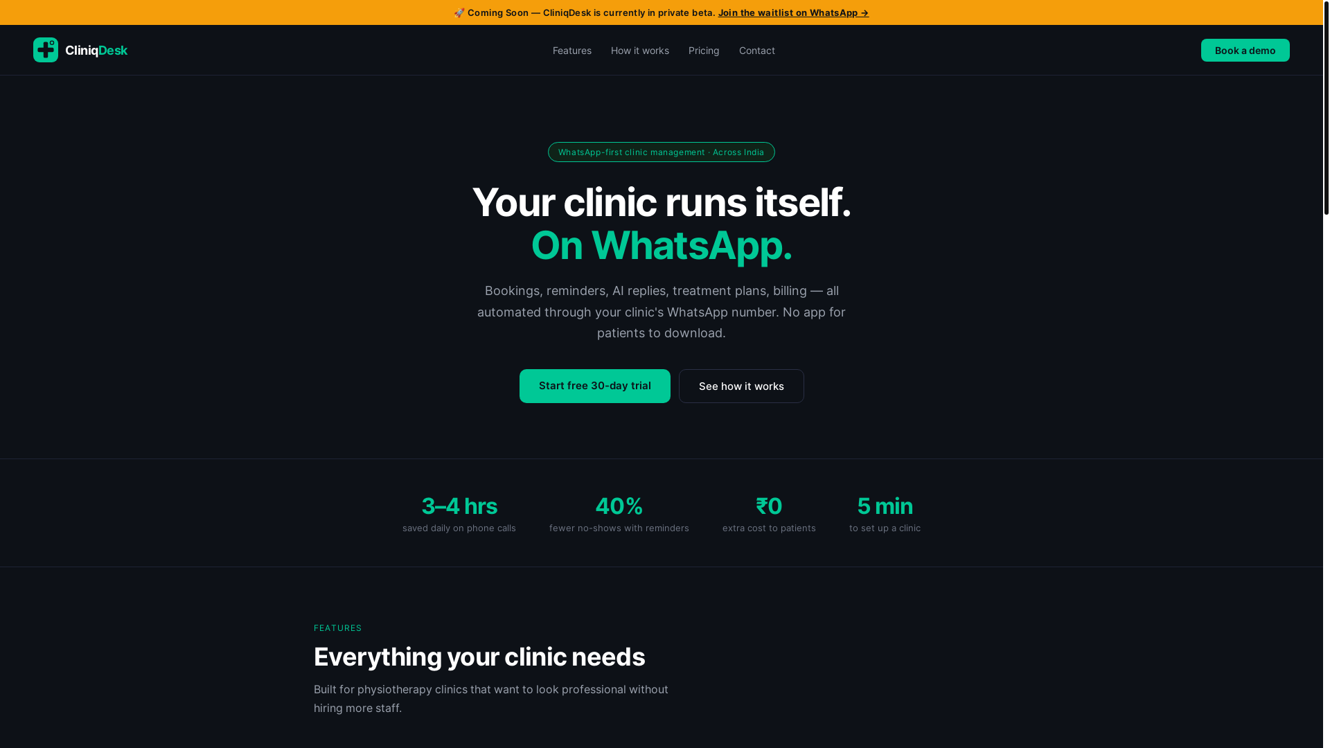 website screenshot of https://cliniqdesk.in/
