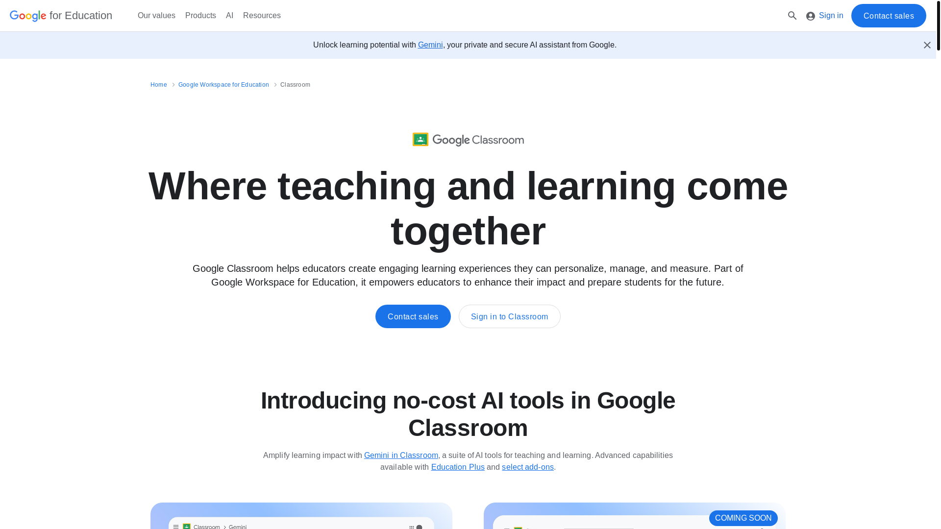 website screenshot of https://classroom.google.com/u/0/h