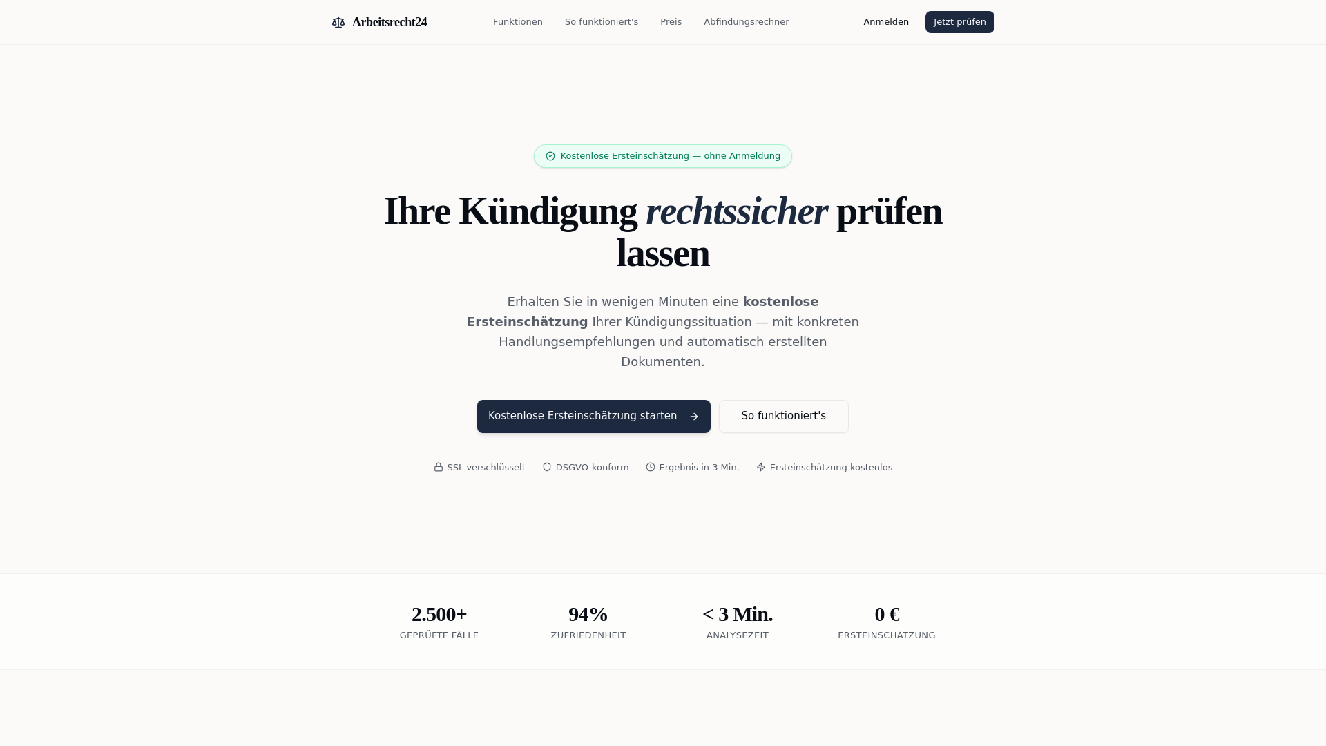 website screenshot of https://arbeitsrecht24.click