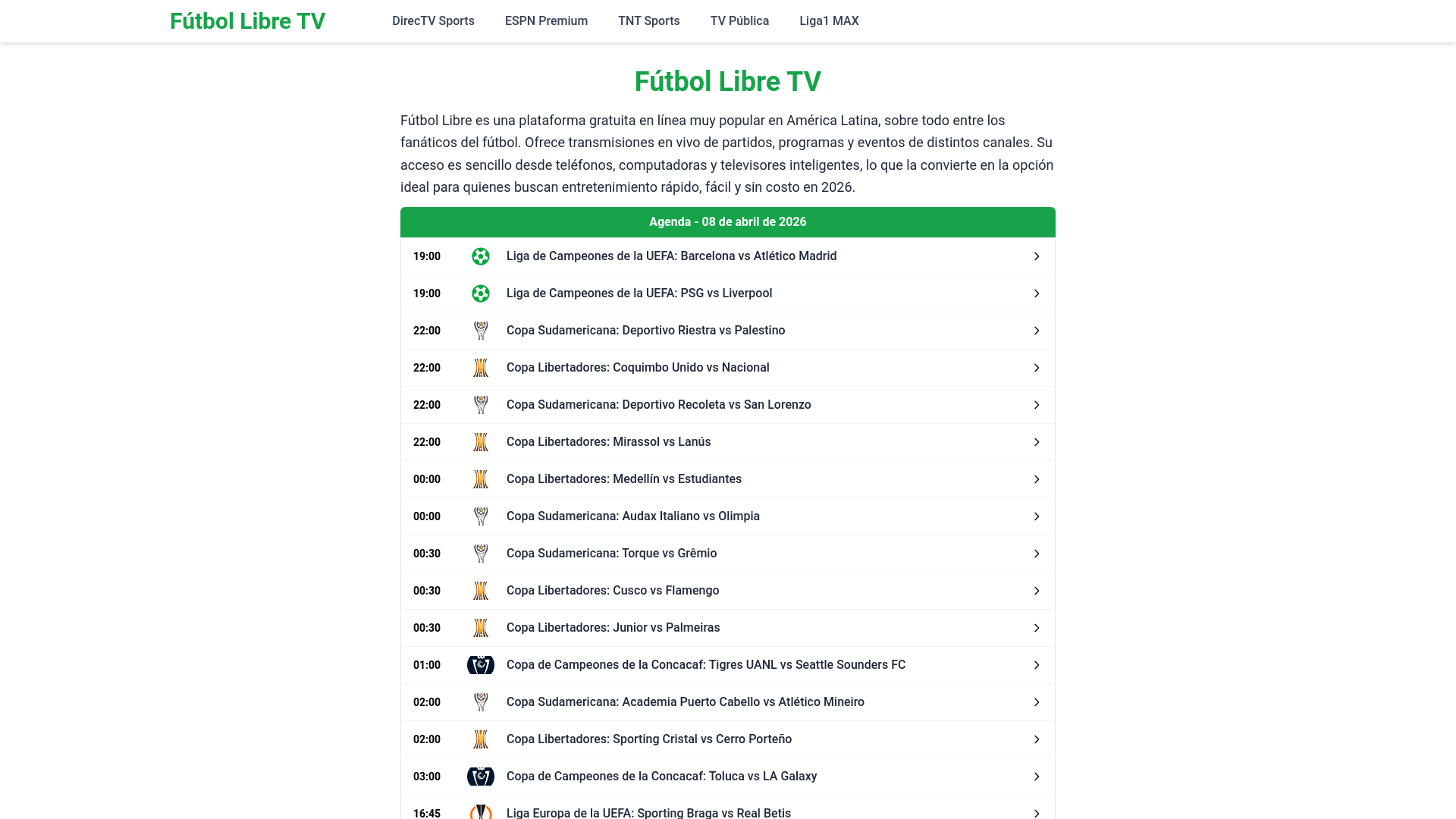 website screenshot of https://televisionlibre.uno/