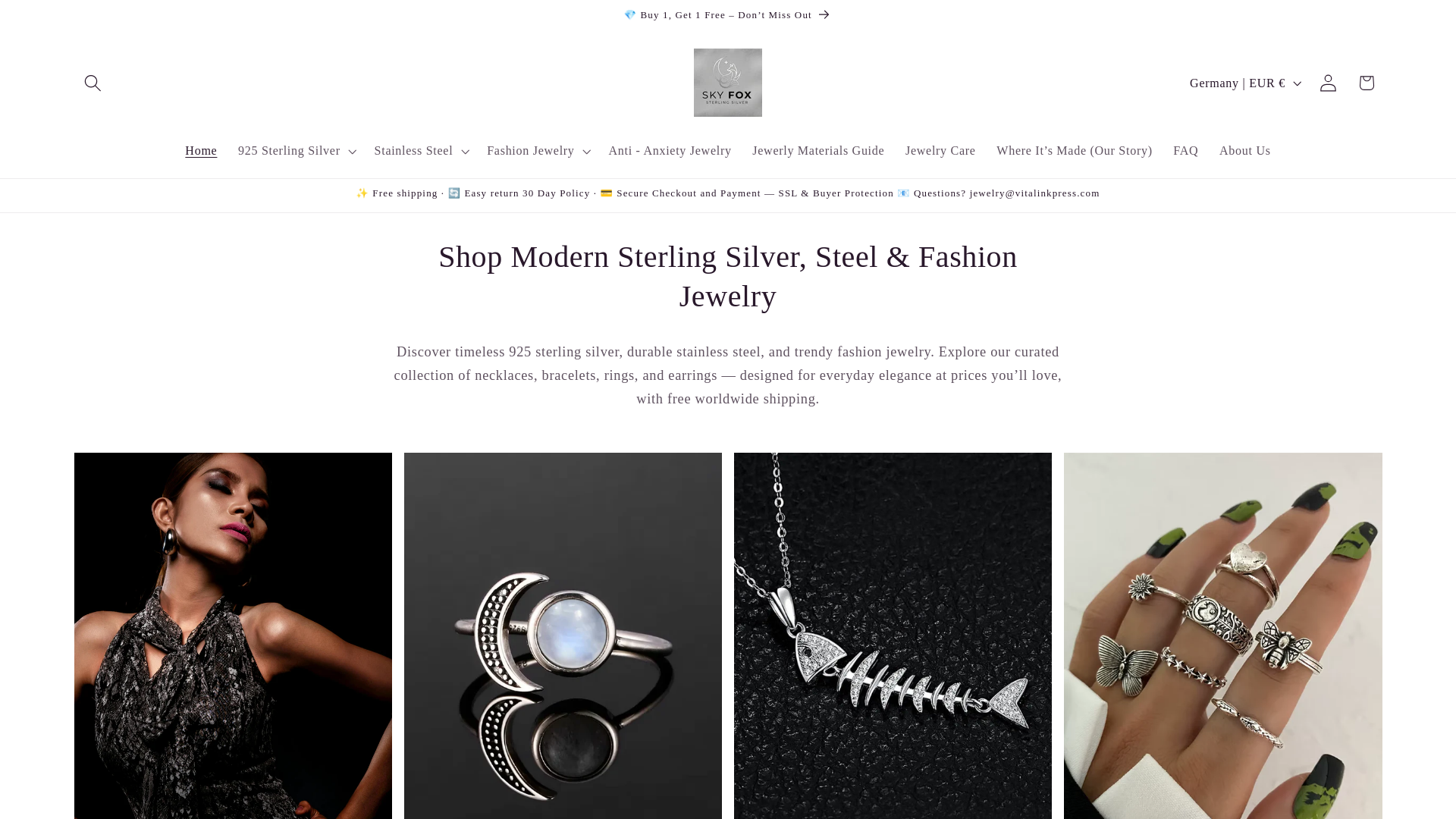 website screenshot of https://skyfoxsilver.com/
