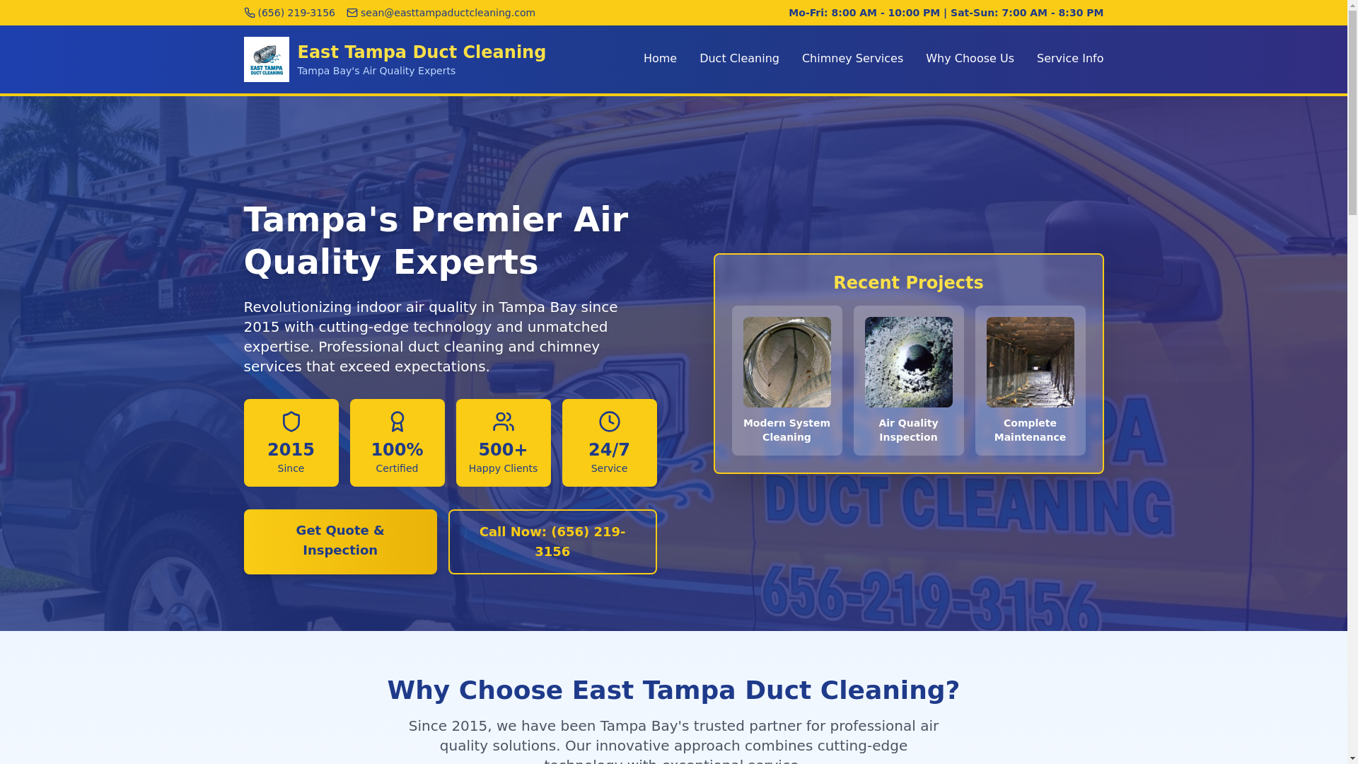 website screenshot of https://easttampaductcleaning.com/