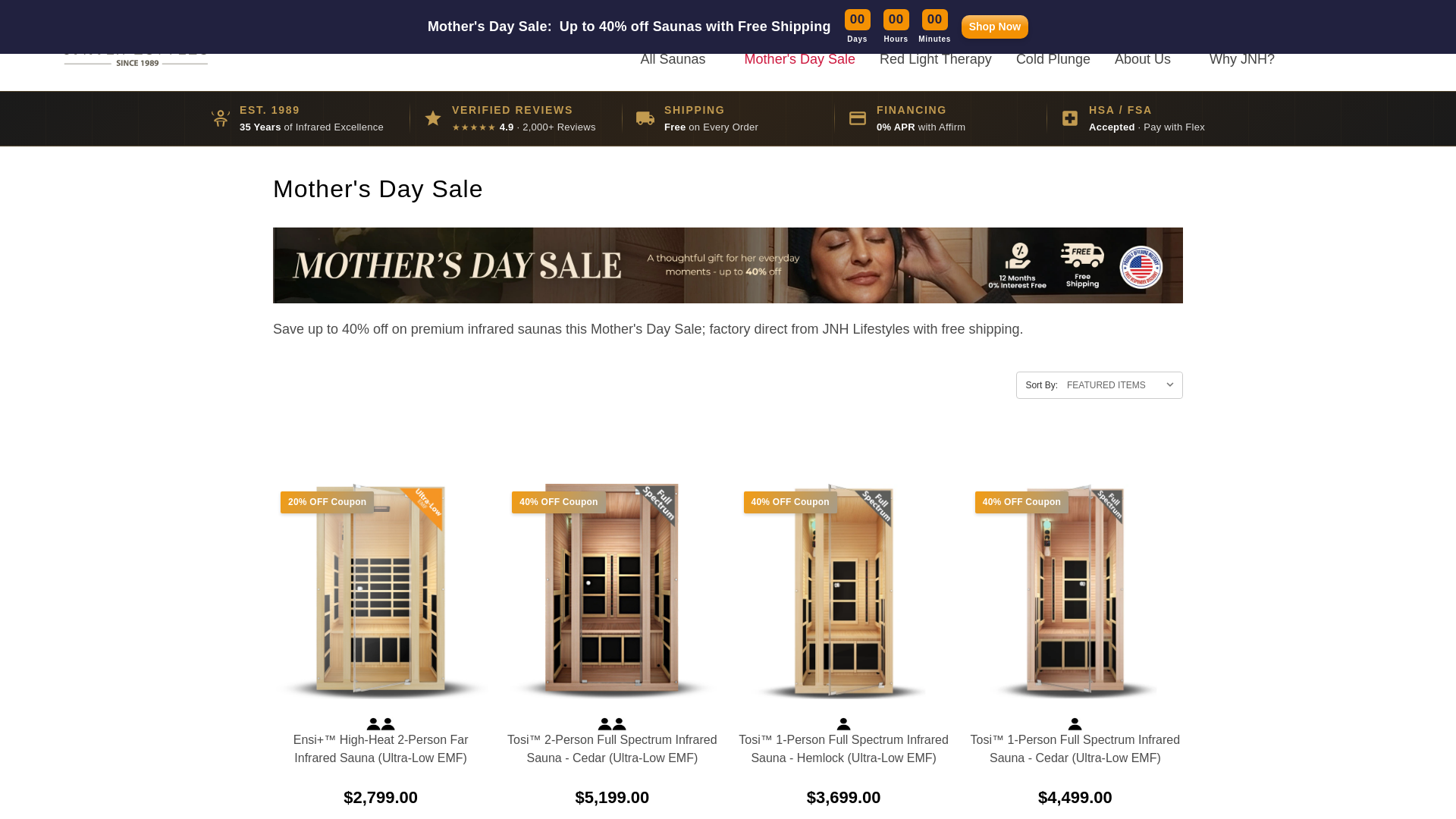 website screenshot of https://www.jnhlifestyles.com/sale